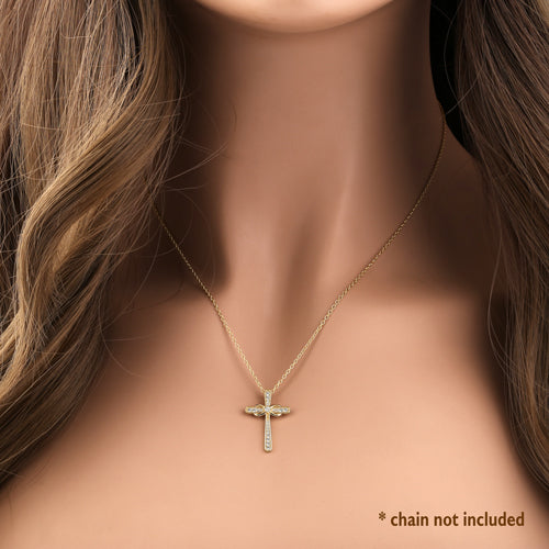 14K Solid Yellow Gold Relic Cross CZ Pendant Necklace for Women - Elegant Religious Jewelry Gift for Baptism, Confirmation & Everyday Wear