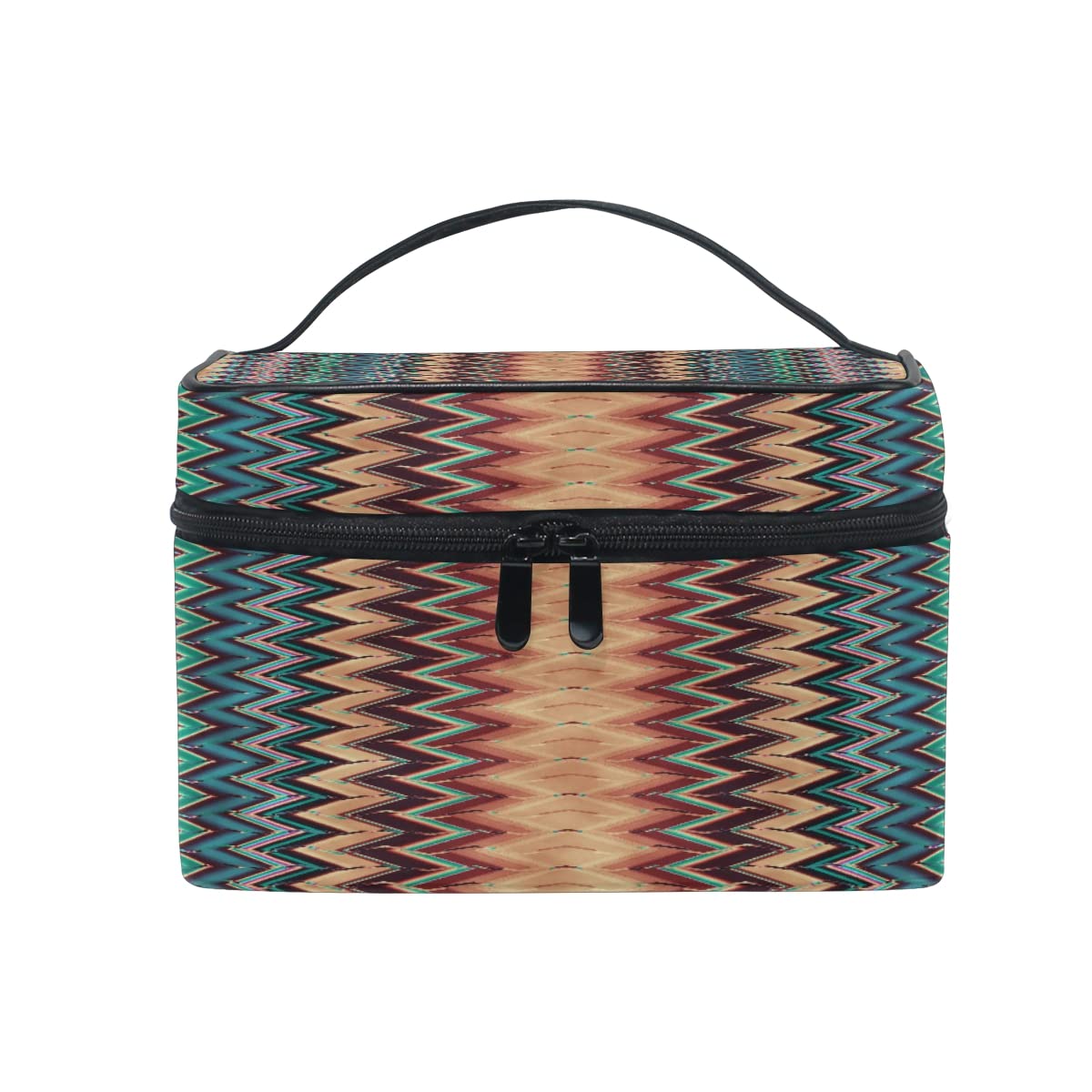 Aztec Chevron Travel Cosmetic Bag - Large Makeup Organizer with Zipper, Portable Toiletry Storage Case for Women & Girls | Perfect for Vacations, Gym, and Daily Essentials Organization