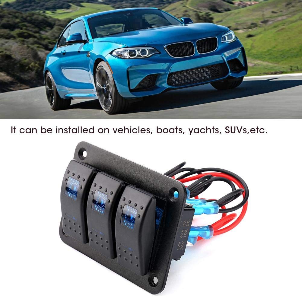 KIMISS 12V/24V 3 Gang LED Blue Light Toggle Rocker Switch Panel - Waterproof Marine Grade for RV, Car, Boat, Truck (Black) | Perfect for Dashboard, Control Panel & Electrical System Upgrades