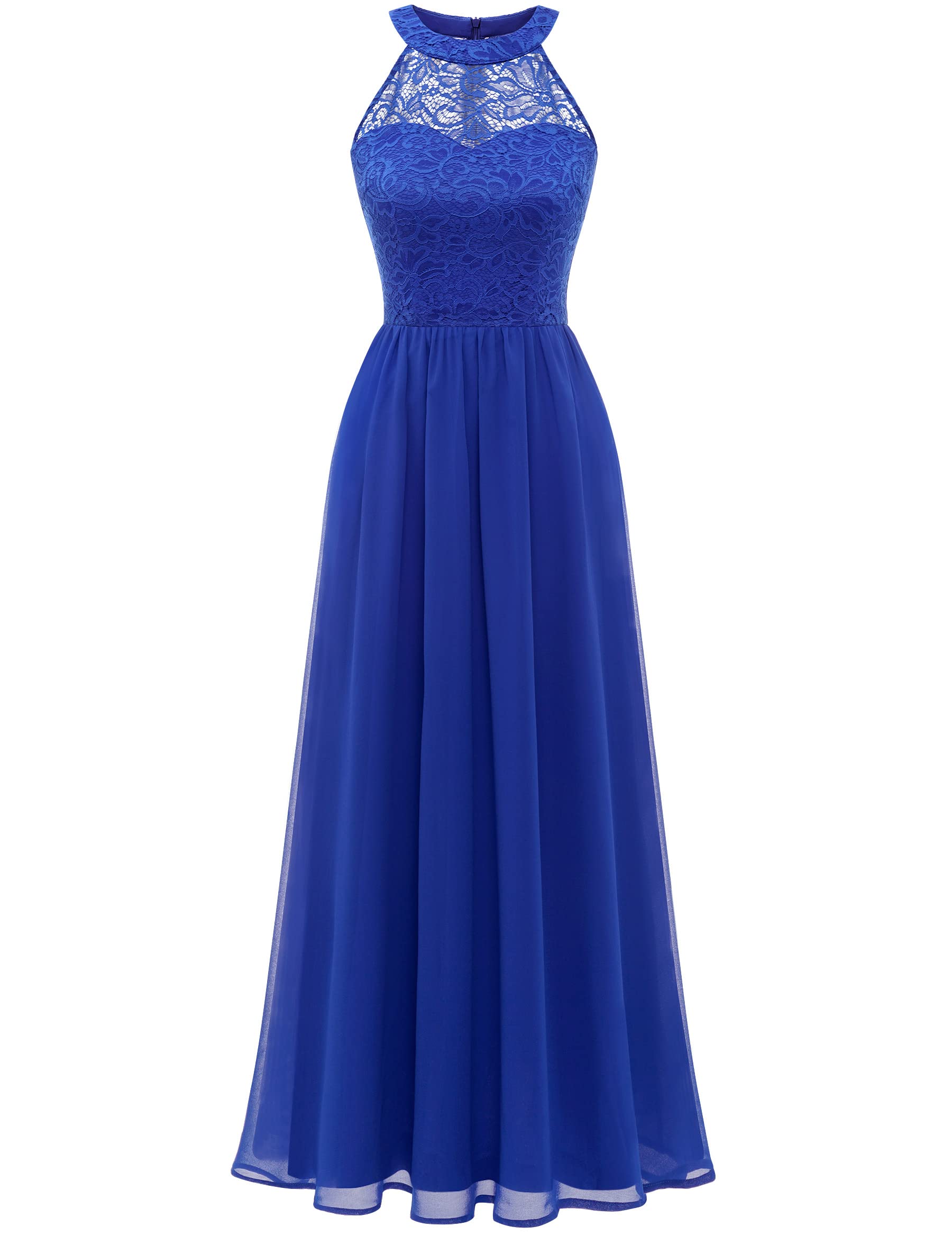 Wedtrend Women's Formal Halter Long Prom Dress - Floral Lace Bridesmaid Gown for Evening Parties, Weddings & Special Occasions