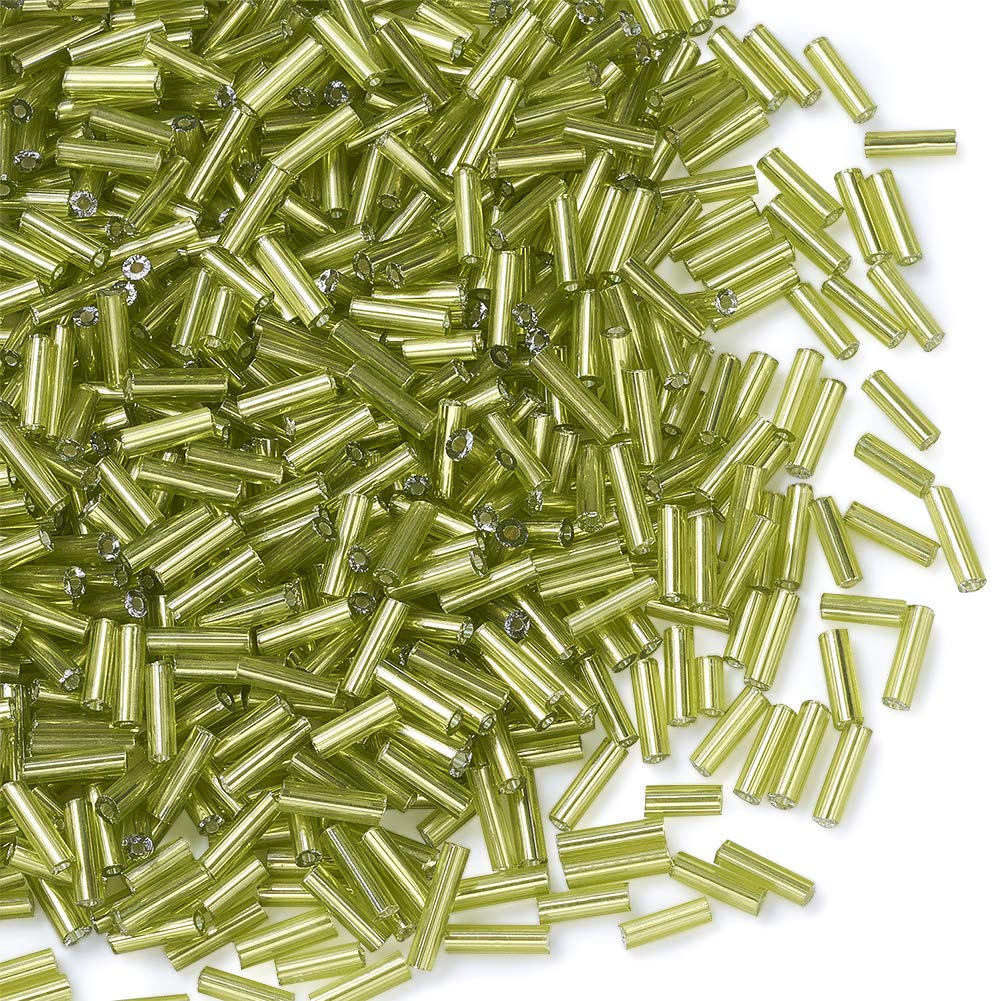 Pandahall 50g/Box Silver Lined Glass Bugle Beads 6x1.8mm Tube Loose Glass Seed Spacer Beads for Jewelry Making (Yellow Green) - DIY Bracelets, Necklaces & Craft Projects