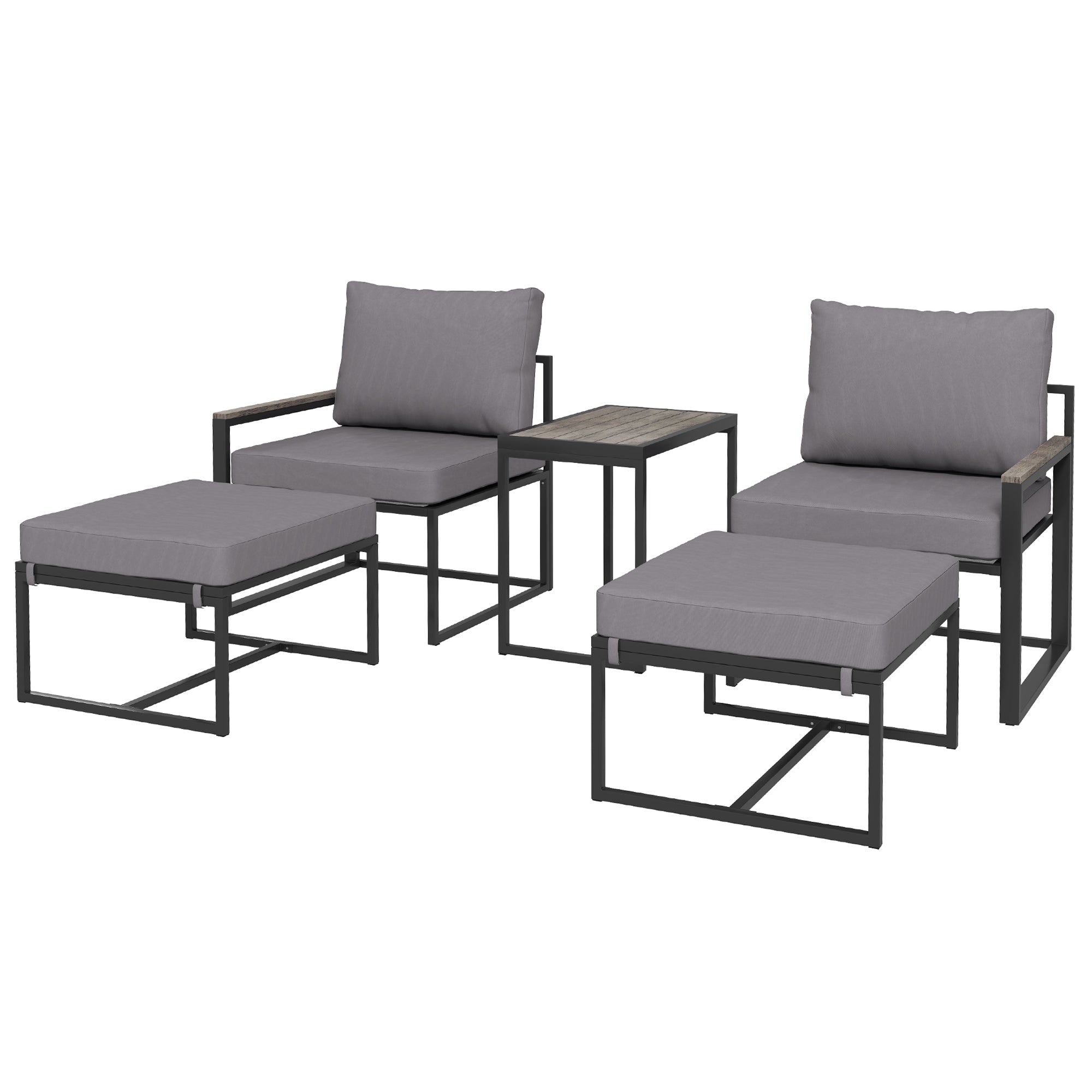 Outsunny 5-Piece Outdoor Patio Furniture Set with Cushions & Ottomans - Grey Garden Sofa Set for Backyard, Poolside, Balcony & Patio - Perfect for Relaxing, Lounging & Outdoor Entertaining