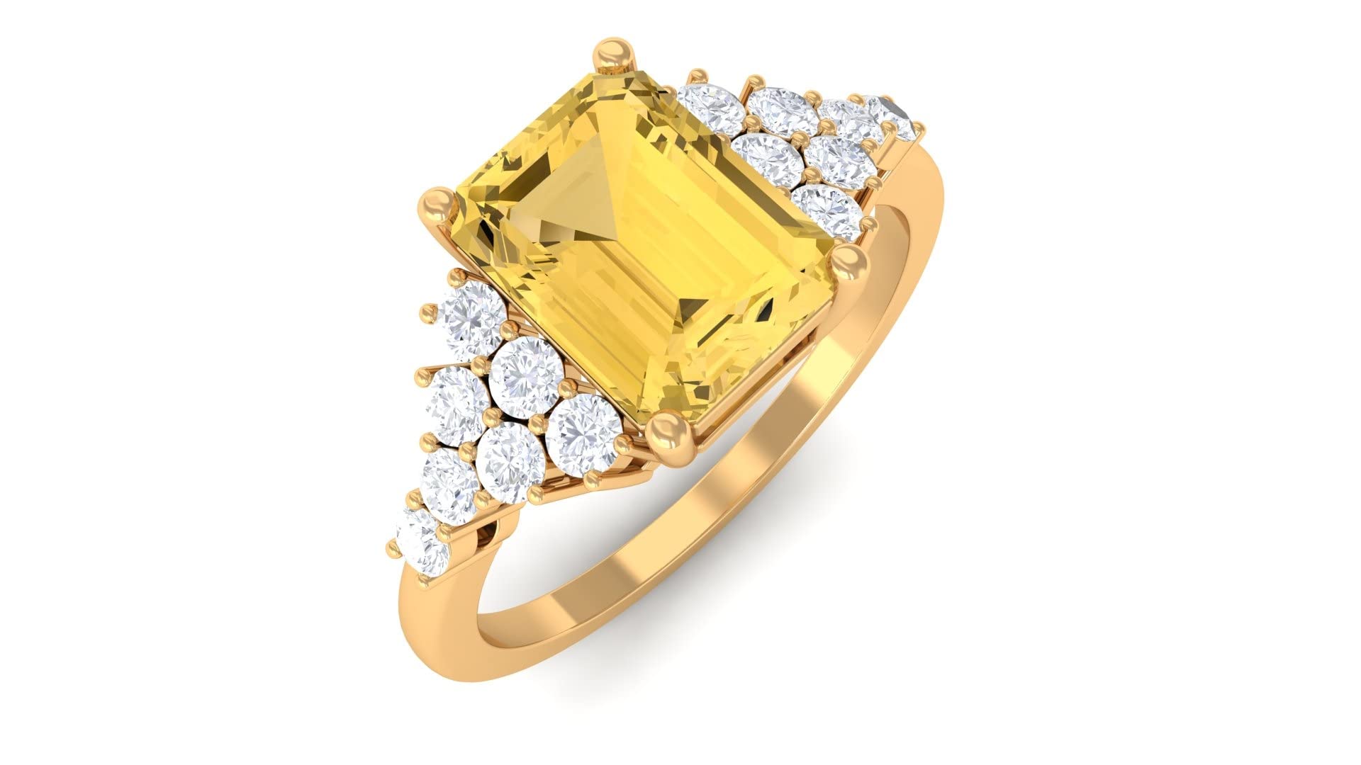 Natural Citrine Ring for Women | 6X8 MM Octagon Cut Yellow Citrine Engagement Ring with Diamond Accent | 14K Solid Gold | Perfect for Weddings, Anniversaries & Special Occasions