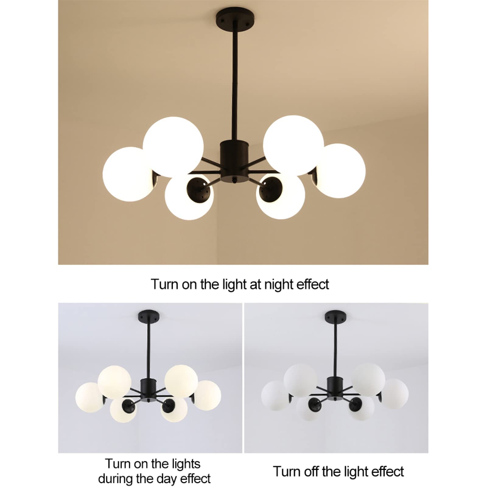 Modern LED Sputnik Chandelier - 6 Head Black & Warm Light Molecular Pendant Lamp for Living Room, Bedroom, Restaurant | Postmodern Nordic Style Ceiling Light for Home & Commercial Spaces