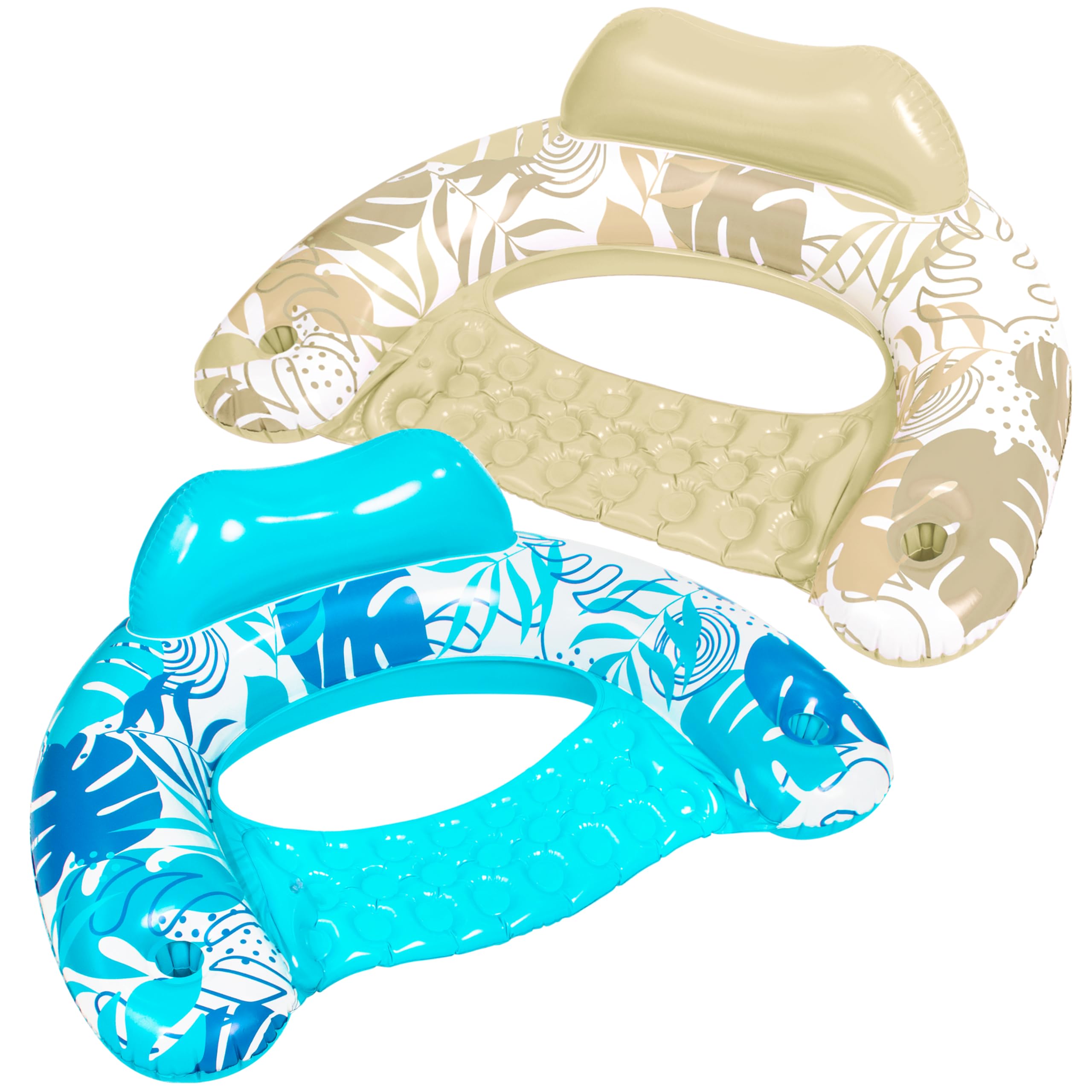 **2 Pack Inflatable Pool Floats for Adults - Floating Chairs with Cup Holders, Summer Water Hammock & Noodle Mat (Leaf Design) - Perfect for Swimming Pools, Beach Parties & Relaxing by the Lake**