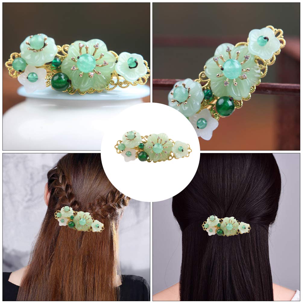 Beaupretty Green Jade Floral Hair Clip - Elegant Ponytail Clamp for Women, Wedding Hair Accessory & Gift - Perfect for Bridal, Prom, Party, and Everyday Wear