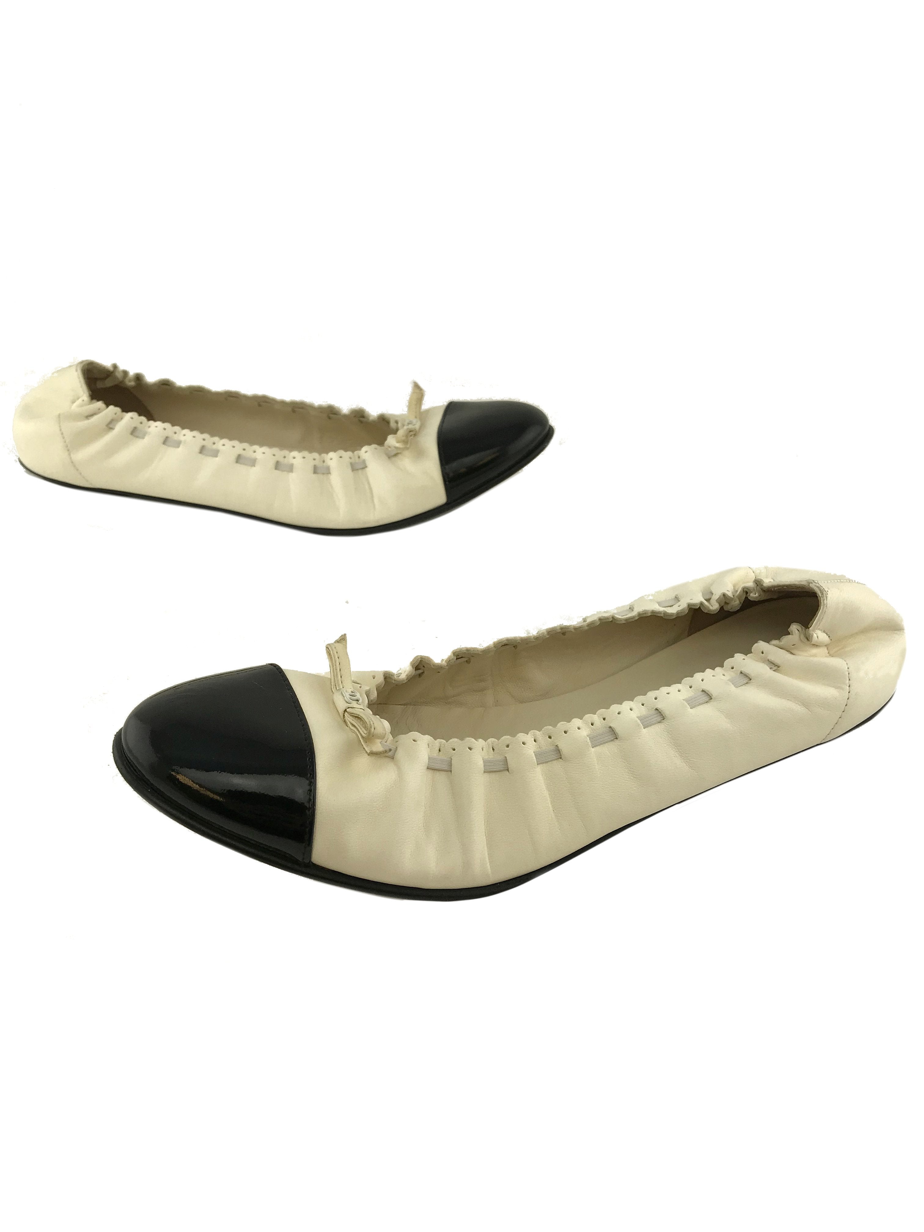 Chanel Lambskin CC Elastic Cap Toe Ballerina Flats - Women's Size 9.5 | Luxury Designer Ballet Shoes for Women | Perfect for Office, Parties & Special Occasions