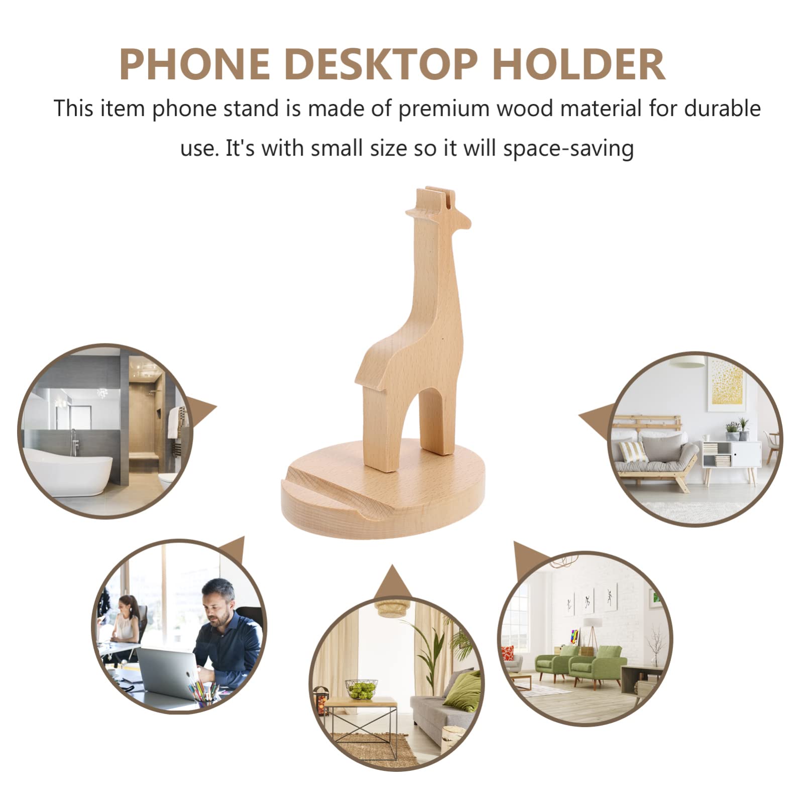 Wooden Giraffe Phone Stand - Adjustable Cell Phone Holder for iPhone & Android - Home Office Desk Organizer & Decoration - Perfect for Video Calls, Reading, and Hands-Free Viewing