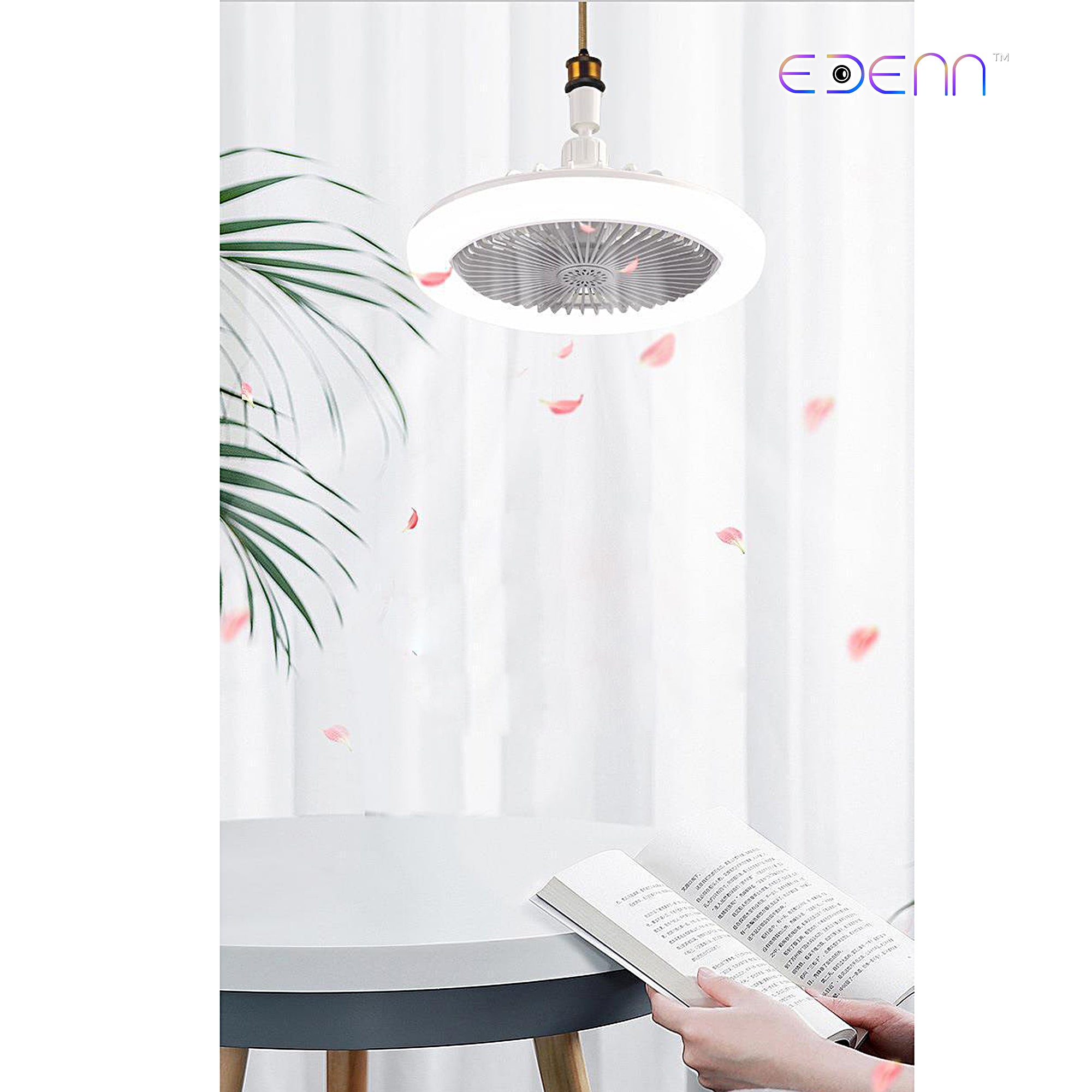 EDENN AERO LITE 2-in-1 USB Rechargeable LED Light & Cooling Fan - Portable Desk Fan for Home, Office, Camping, and Outdoor Use