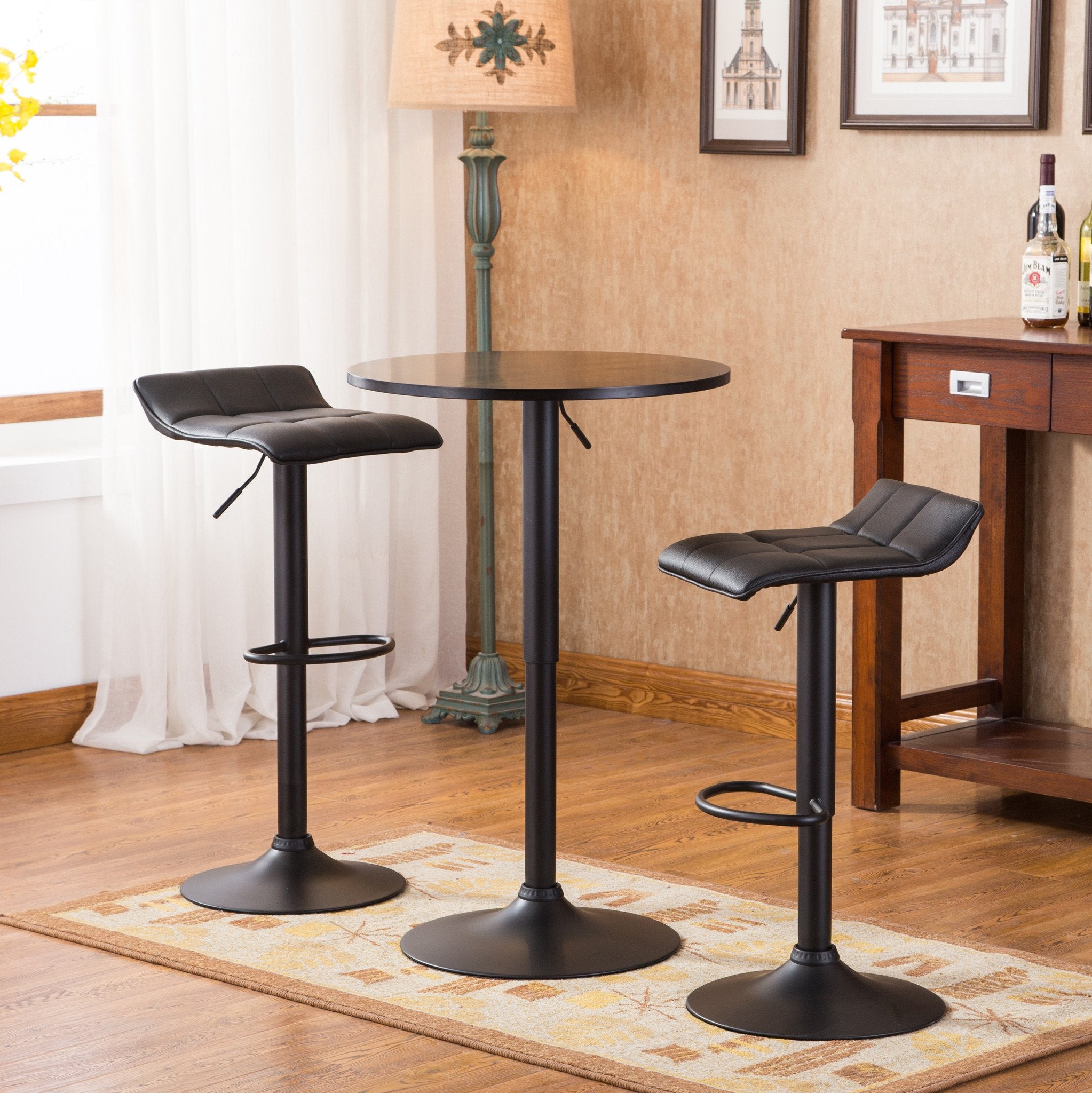 Roundhill Furniture Belham Black Adjustable Height 3-Piece Metal Bar Table Set for Kitchen, Dining Room & Outdoor Patio