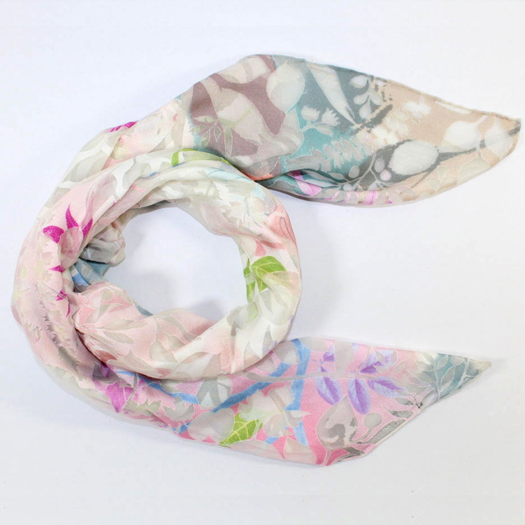 Christian Lacroix Luxury Floral Print Silk Scarf - Cream Pink & Gray Large Square Foulard Shawl for Women | Perfect for Elegant Outfits, Weddings & Special Occasions