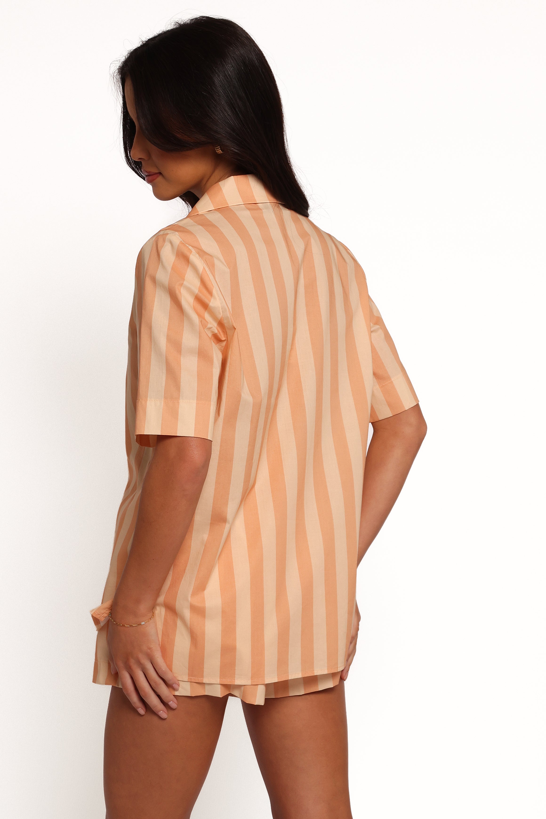 Essie Tie Front Shirt in Terracotta Stripe - Women's Casual Button Down Blouse for Work & Weekend Outfits