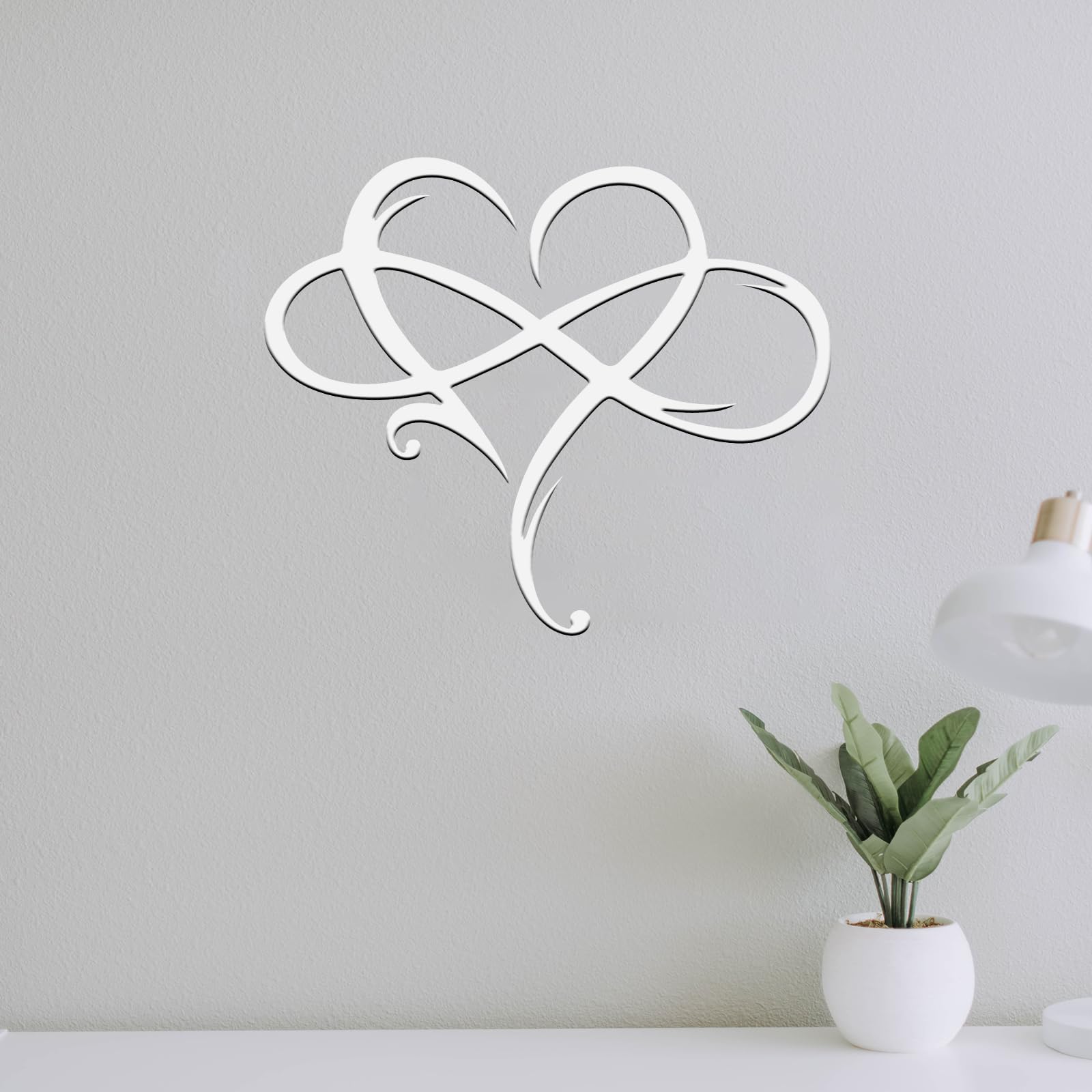 Infinity Heart Metal Wall Art - Elegant Steel Love Sign Plaque for Bedroom, Living Room & Wedding Decor - Geometric Cut-Out Home Ornament (11.4x13.7in, White) | Perfect for Anniversary Gifts, Housewarming & Romantic Home Decoration