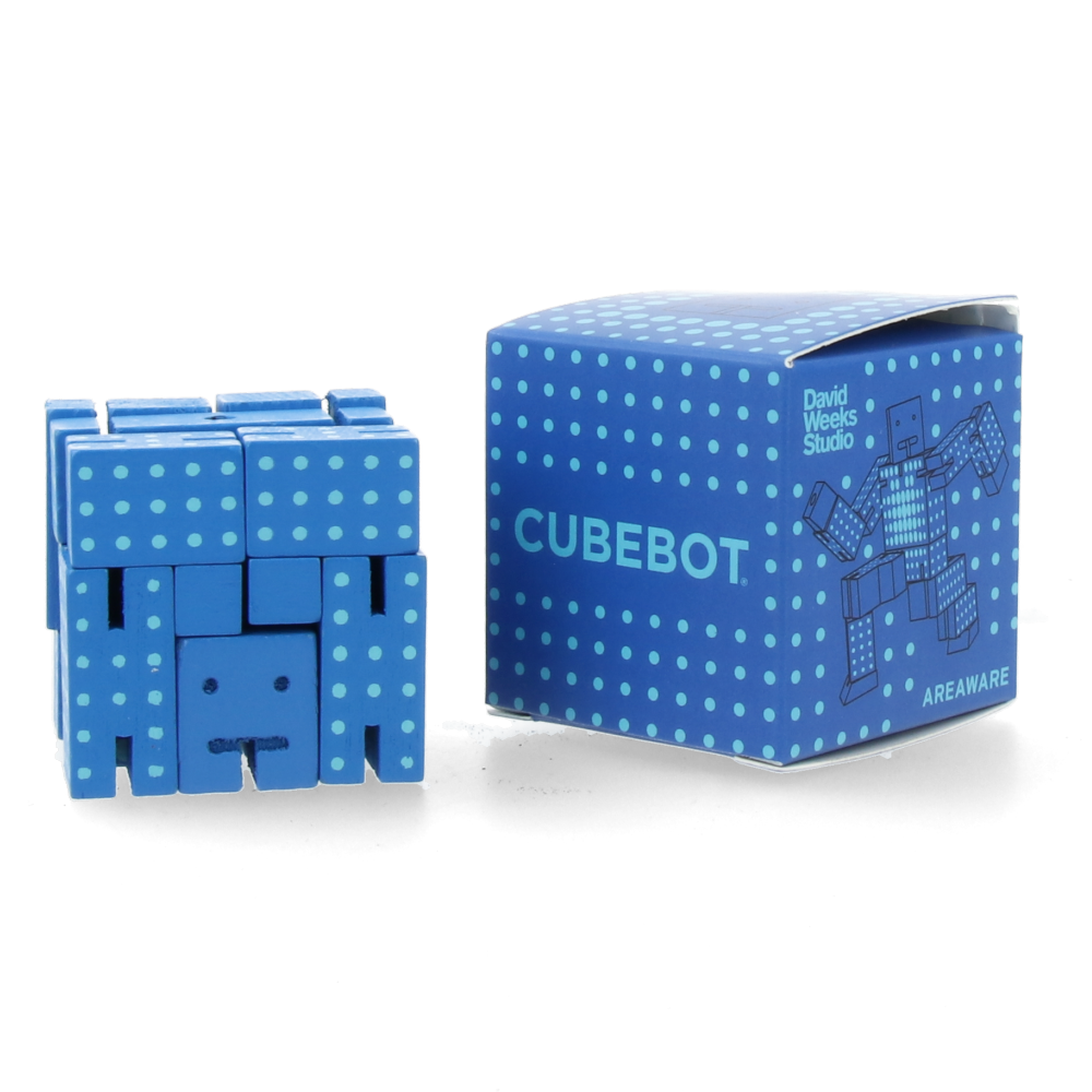 Cubebot Micro Dot Blue - Mini Wooden Puzzle Robot Toy for Kids & Adults - Perfect for Stress Relief, Office Decor & STEM Learning