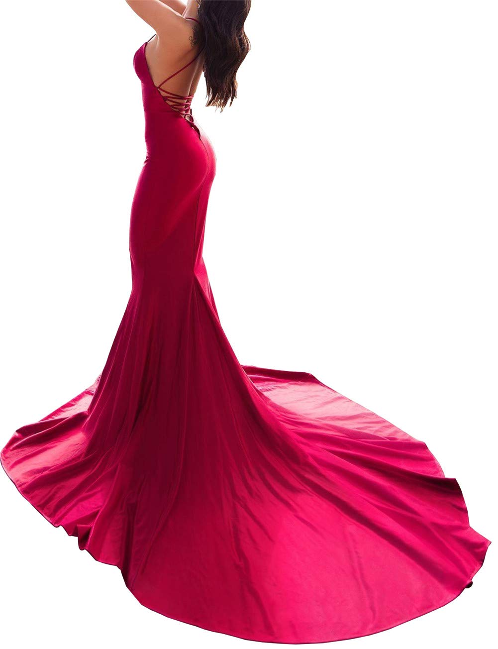 Elegant Lime Green Mermaid Evening Gown with Sweep Train & V-Neck – Perfect for Formal Parties, Prom, and Special Occasions