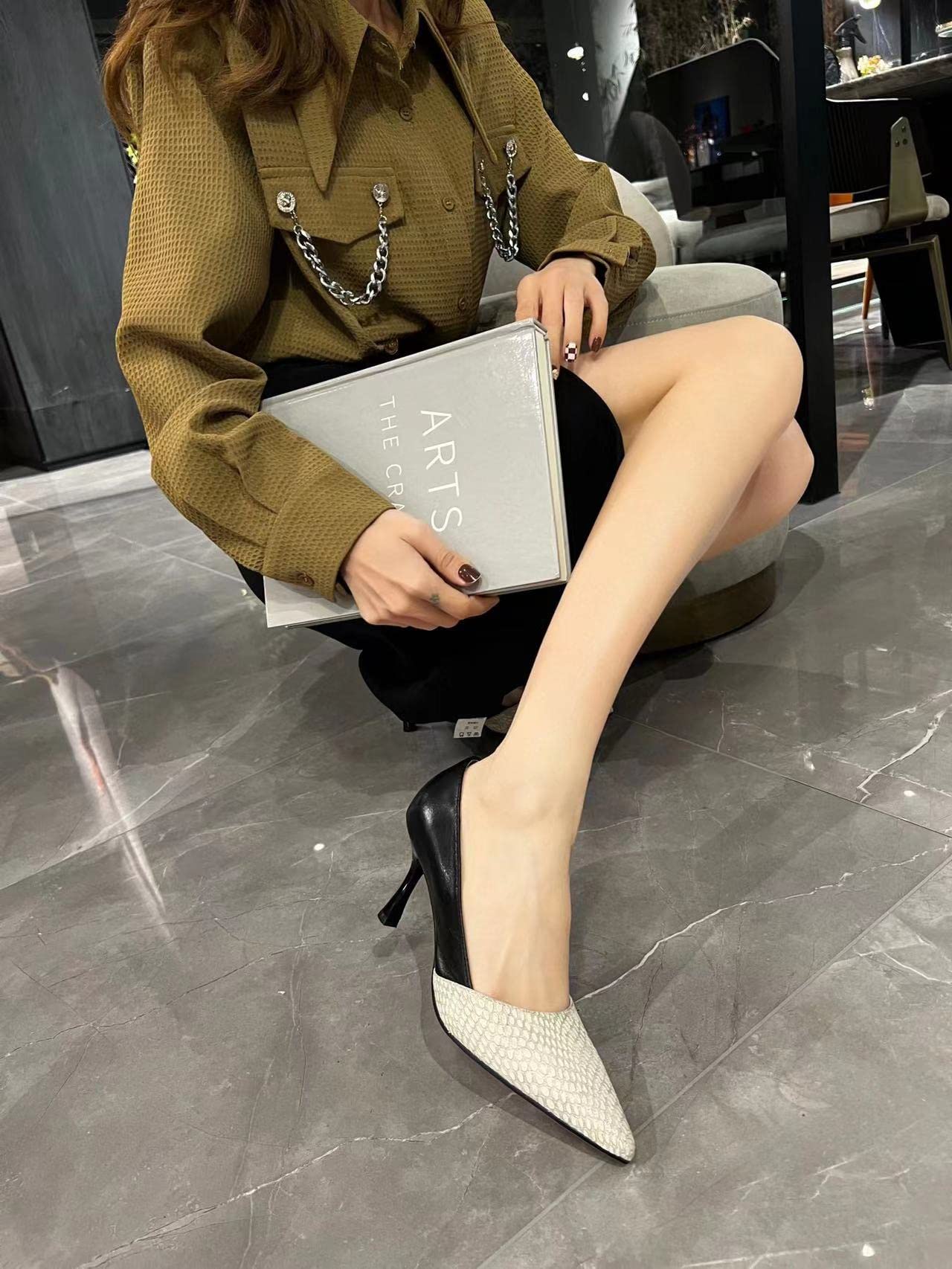 Mengchengying Women's Kitten Heels - Pointed Toe Pumps Slip On Dress Shoes - Leather Mid High Heels for Work, Office & Party Wear - Comfortable Professional Stiletto Heels for Women
