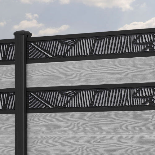 Classic Feather Split Screen Fence Panel - Light Grey Privacy Fence with Aluminum Posts | Perfect for Backyard, Patio & Garden Decoration