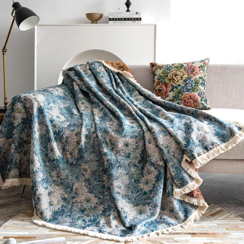 Jessica Vintage Heritage Botanical Geometric Sofa Slipcover - Floral Pattern Couch Cover for Living Room, Home Decor, Farmhouse & Bohemian Style Furniture Protection
