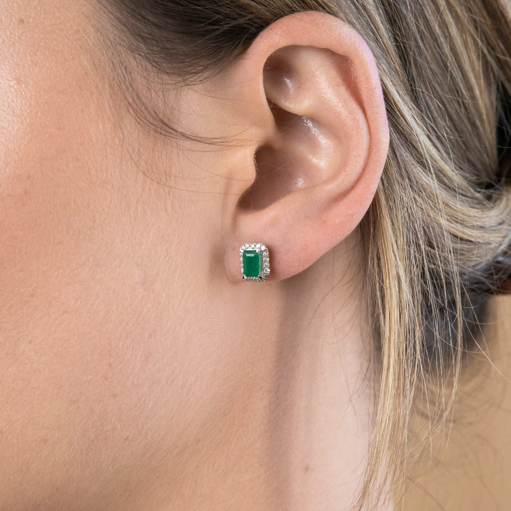 1.20 Carat Natural Emerald & 1/5 Carat Diamond Stud Earrings in 9K Yellow Gold - Elegant Jewelry for Women, Perfect for Weddings, Parties & Special Occasions