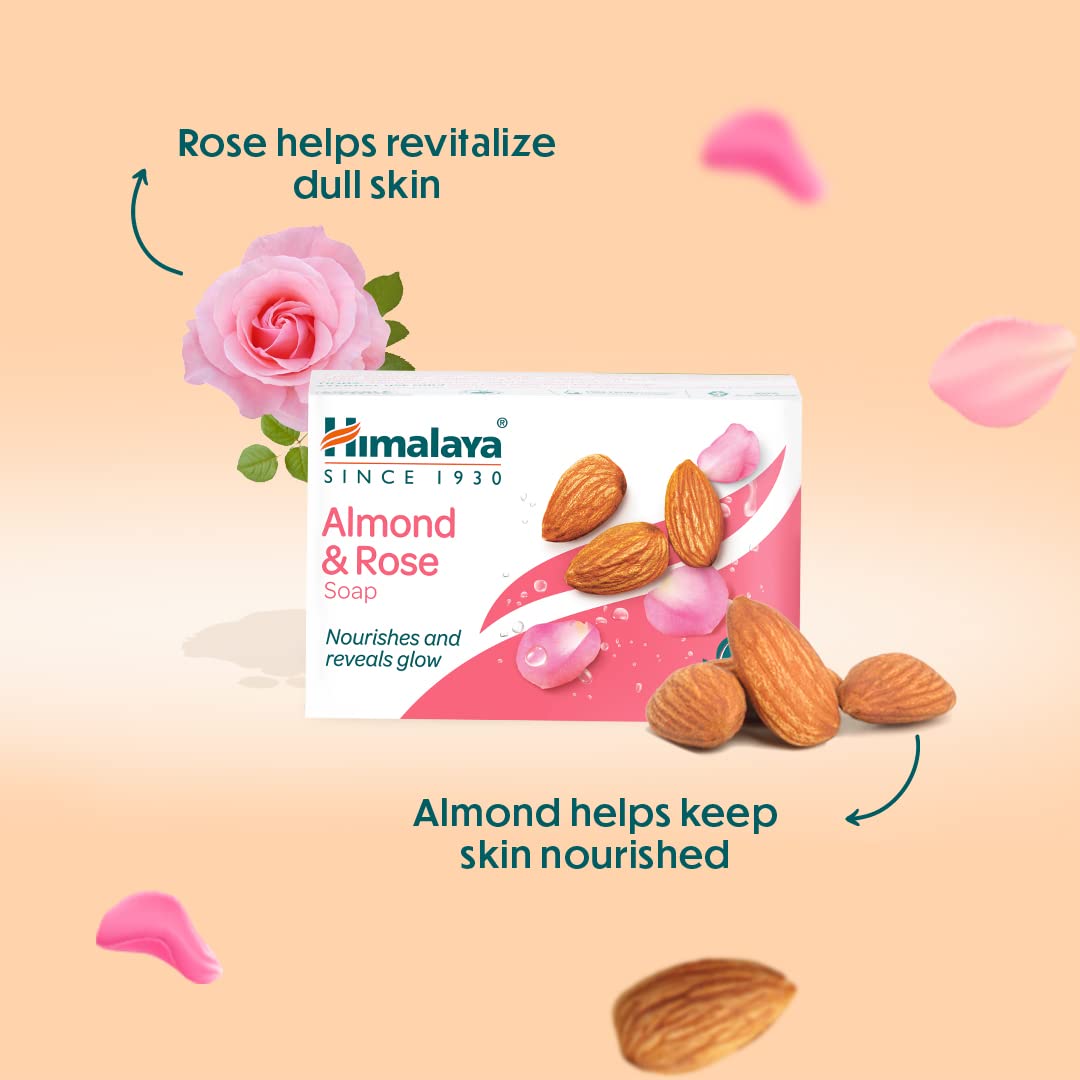 Himalaya Herbals Moisturizing Almond and Rose Soap - 125g Bar for Dry Skin, Natural Glow & Aromatherapy | Perfect for Daily Face & Body Cleansing, Spa Day & Gift Sets