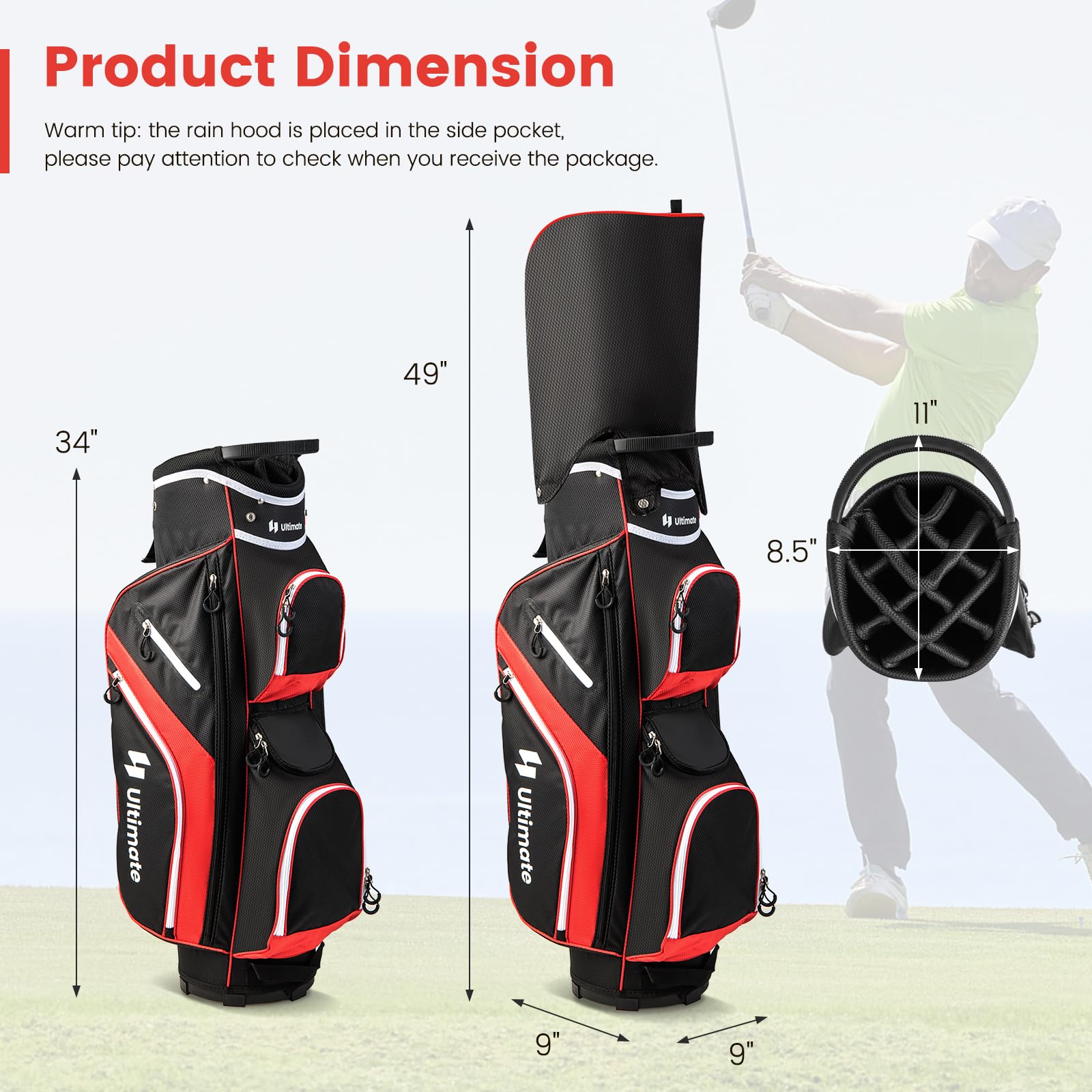 Tangkula 14-Way Golf Cart Bag - Lightweight Golf Club Organizer with 9 Pockets, Cooler Compartment, Umbrella Holder & Rain Hood - Durable Dual Strap Carry Bag for Men & Women - Perfect for Golf Courses, Driving Ranges & Country Clubs