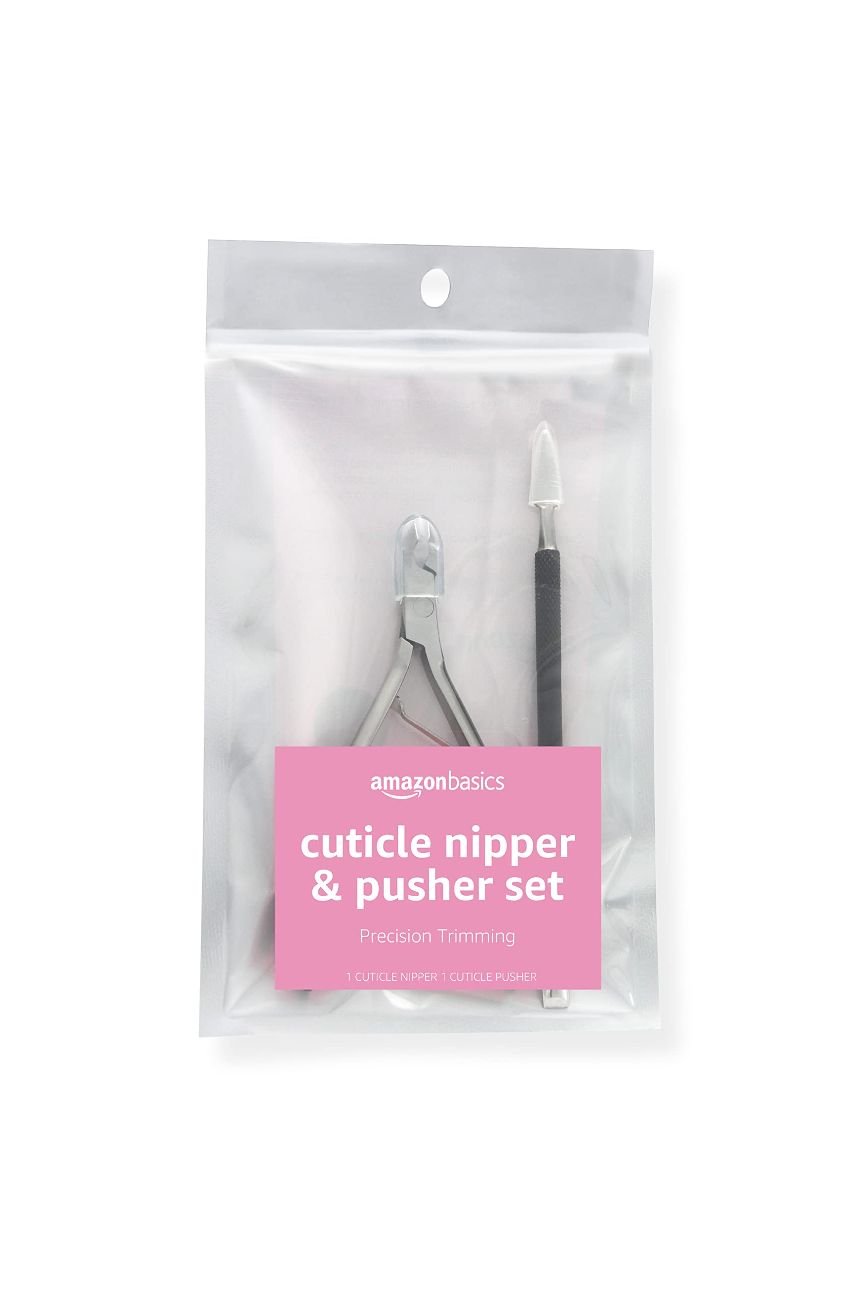 Amazon Basics Cuticle Nipper and Pusher Set - Professional Stainless Steel Manicure Tools for Nail Care, Perfect for Home & Salon Use - Essential for Healthy Cuticles & Beautiful Nails