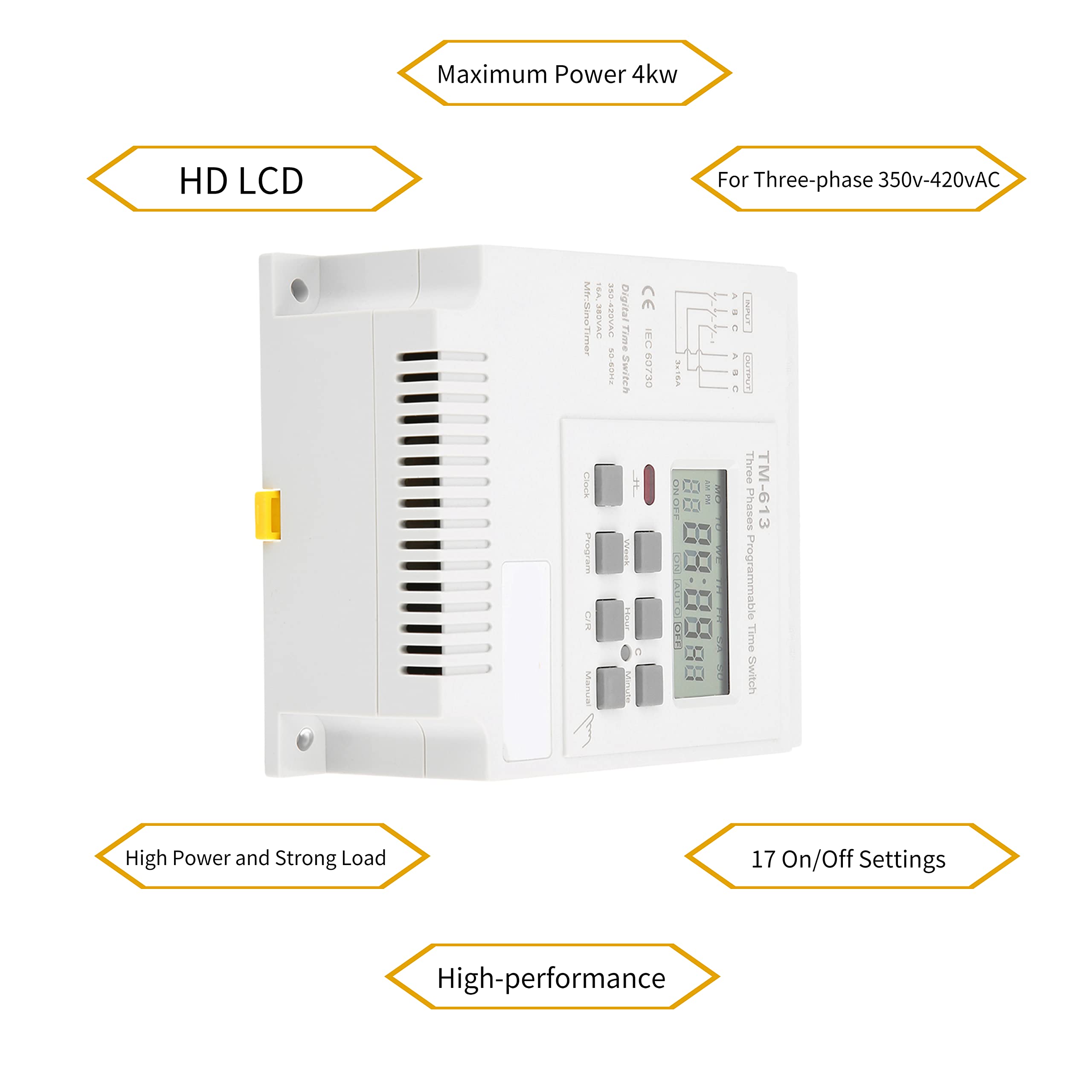 Walfront TM-163 380V Smart Digital 3-Phase Timer Switch - Programmable Weekly Relay Power Controller for Industrial Equipment & Home Automation