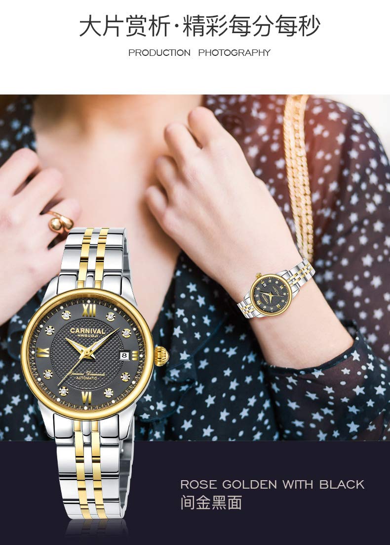 MASTOP Women's Automatic Self-Winding Watch - Stainless Steel Waterproof Luminous Date Dial Crystal Watch for Women | Perfect for Office, Evening Events & Everyday Wear