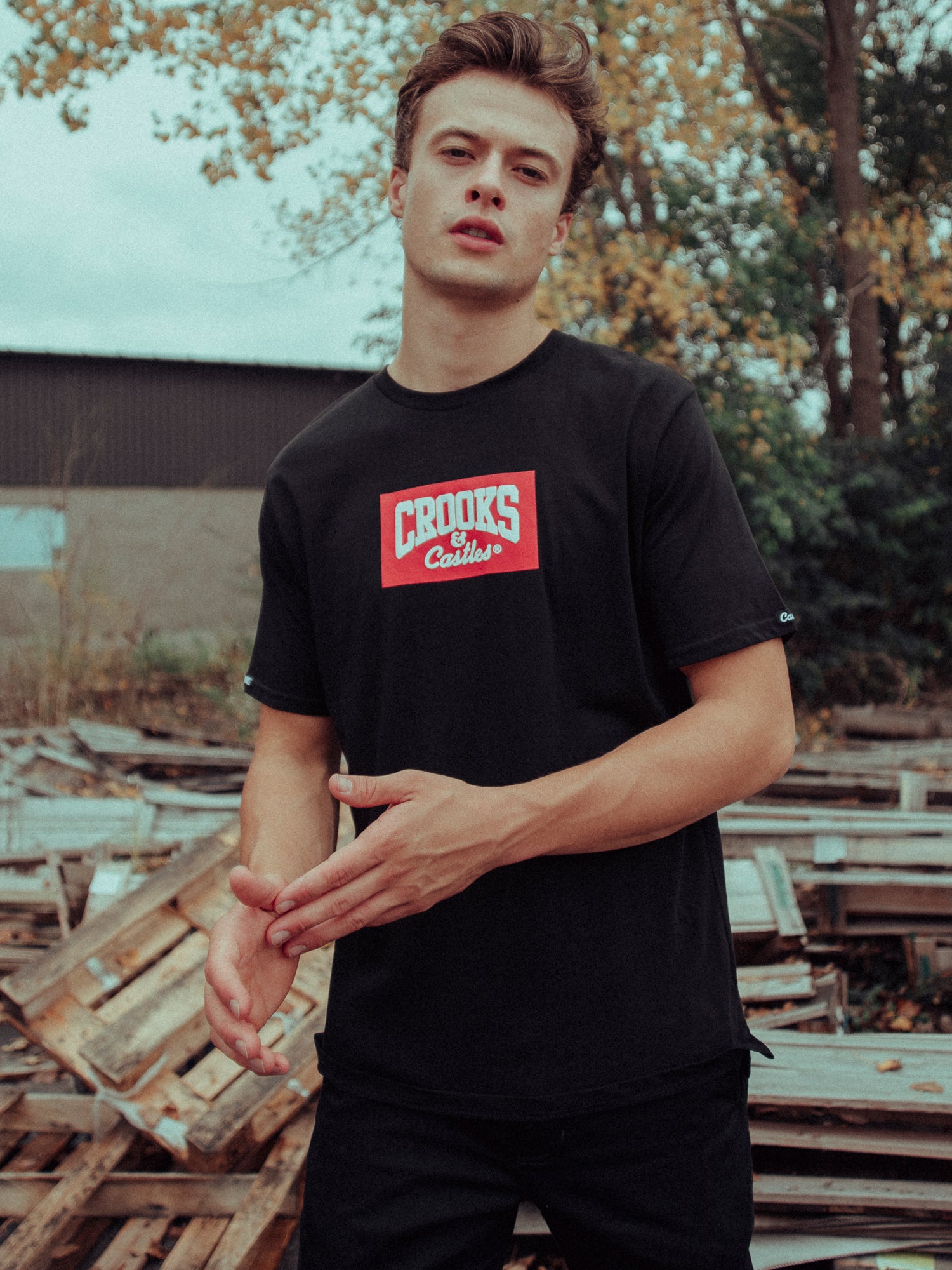 Crooks & Castles Core Logo Box Split Hem T-Shirt - Men's Streetwear Fashion Tee for Casual Wear & Urban Style