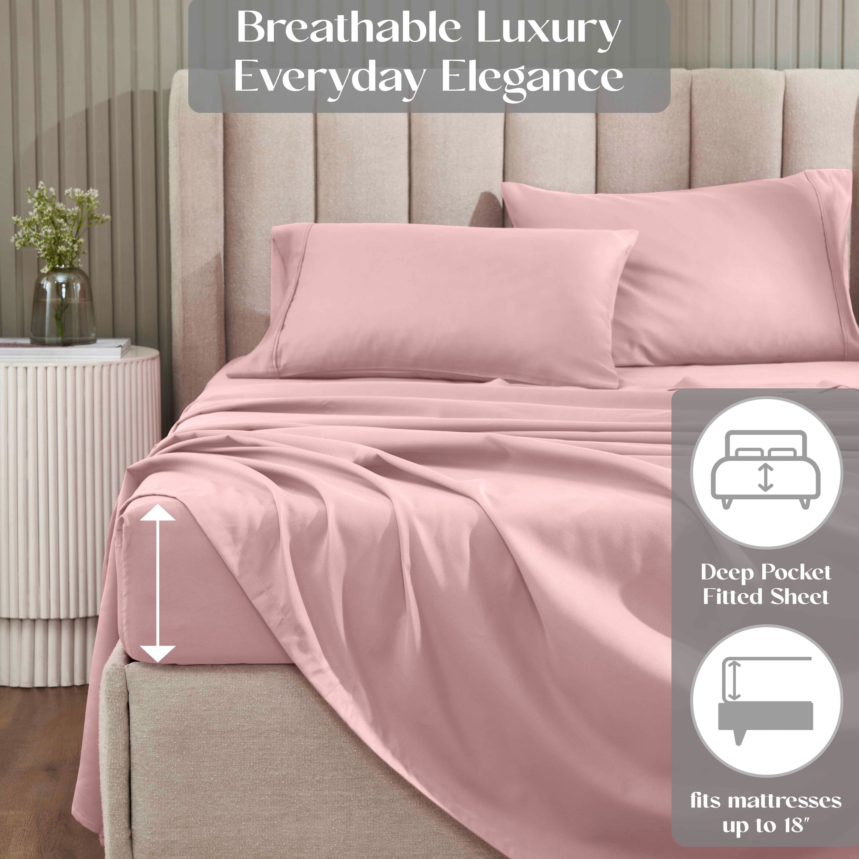 1200 Thread Count Cotton Rich Solid Deep Pocket Bed Sheet Set - Queen Size, Ultra Soft & Breathable - Perfect for Luxury Hotels, Guest Rooms & Master Bedrooms