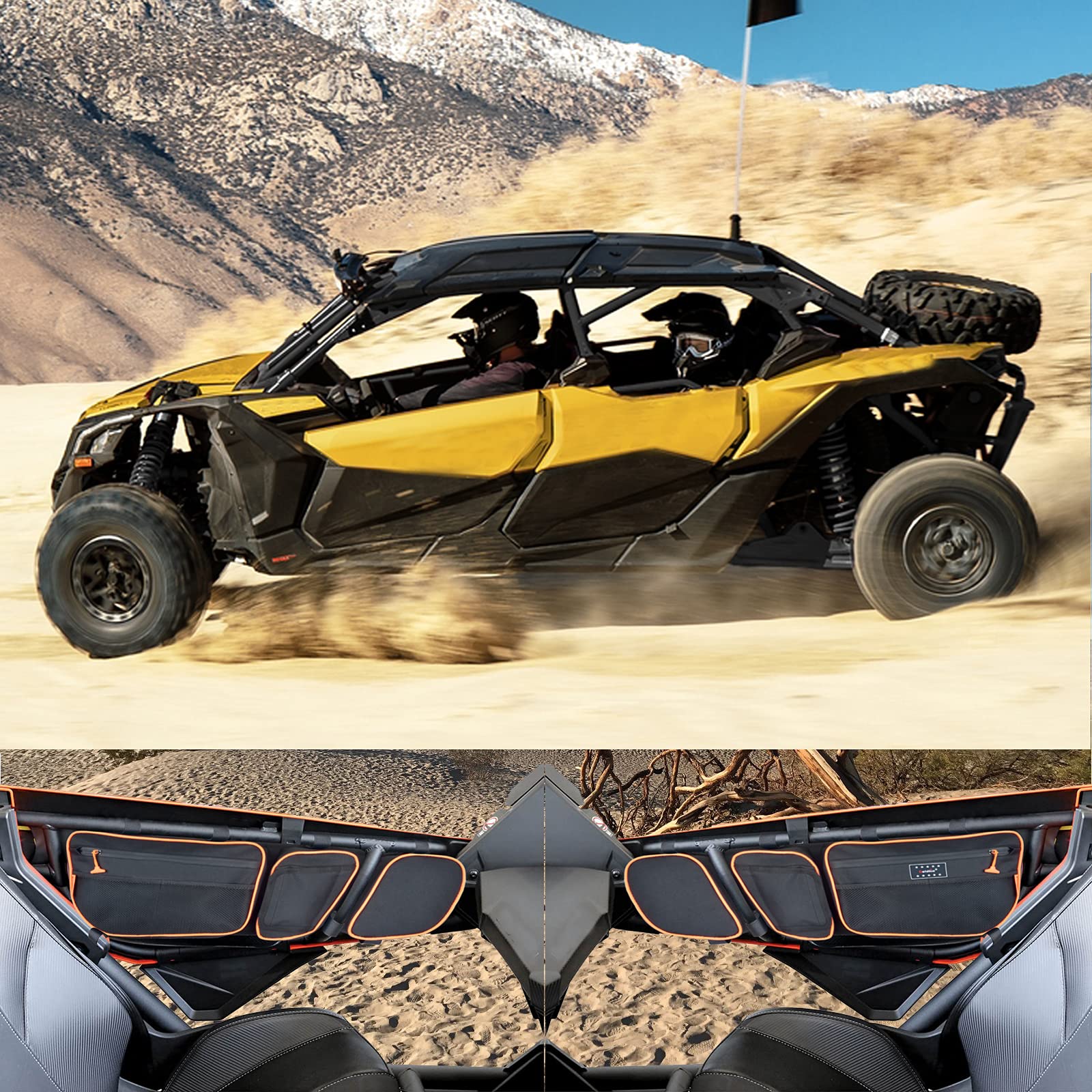 **Can Am Maverick X3 Accessories - Front Upper Door Storage Bags & Tool Organizer with Removable Knee Pad for 2017+ Maverick X3 Max XRS XDS Turbo RR (Orange Piping) - Perfect for Off-Road Gear Storage & Organization**