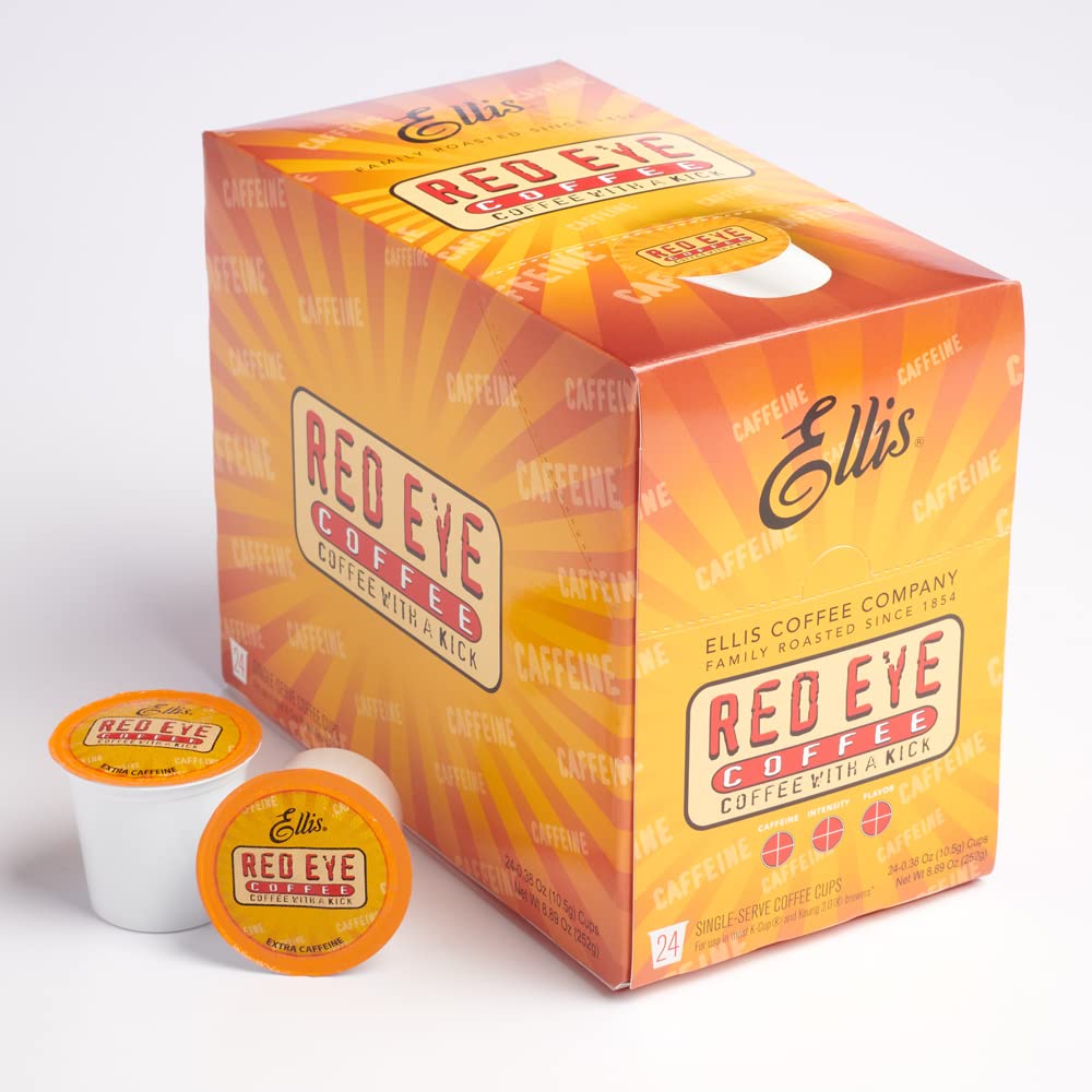 Ellis Coffee Red Eye Dark Roast Pods - 24 K-Cups for Keurig Brewers - Bold Morning Boost