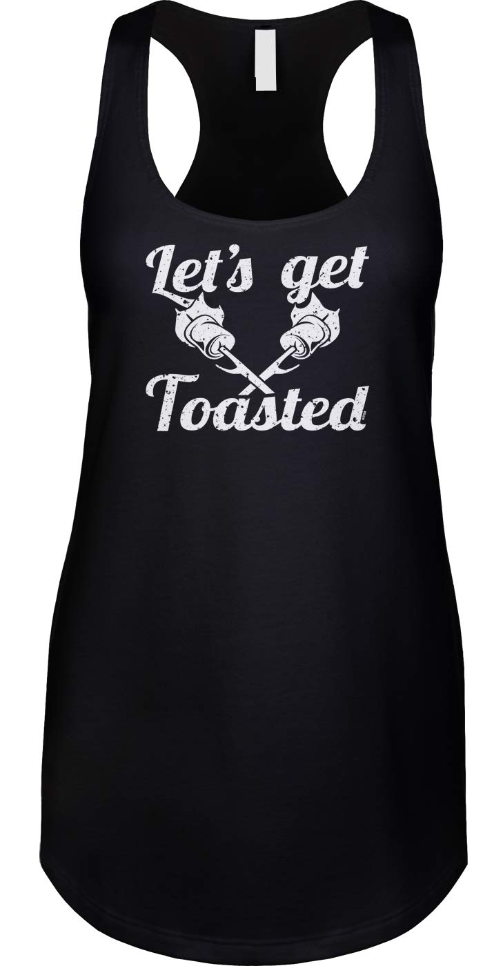 Blitzzen Women's Racerback Tank Top - 'Let's Get Toasted' Marshmallow Print - Soft Workout & Lounge Wear for Yoga, Gym, and Casual Outfits