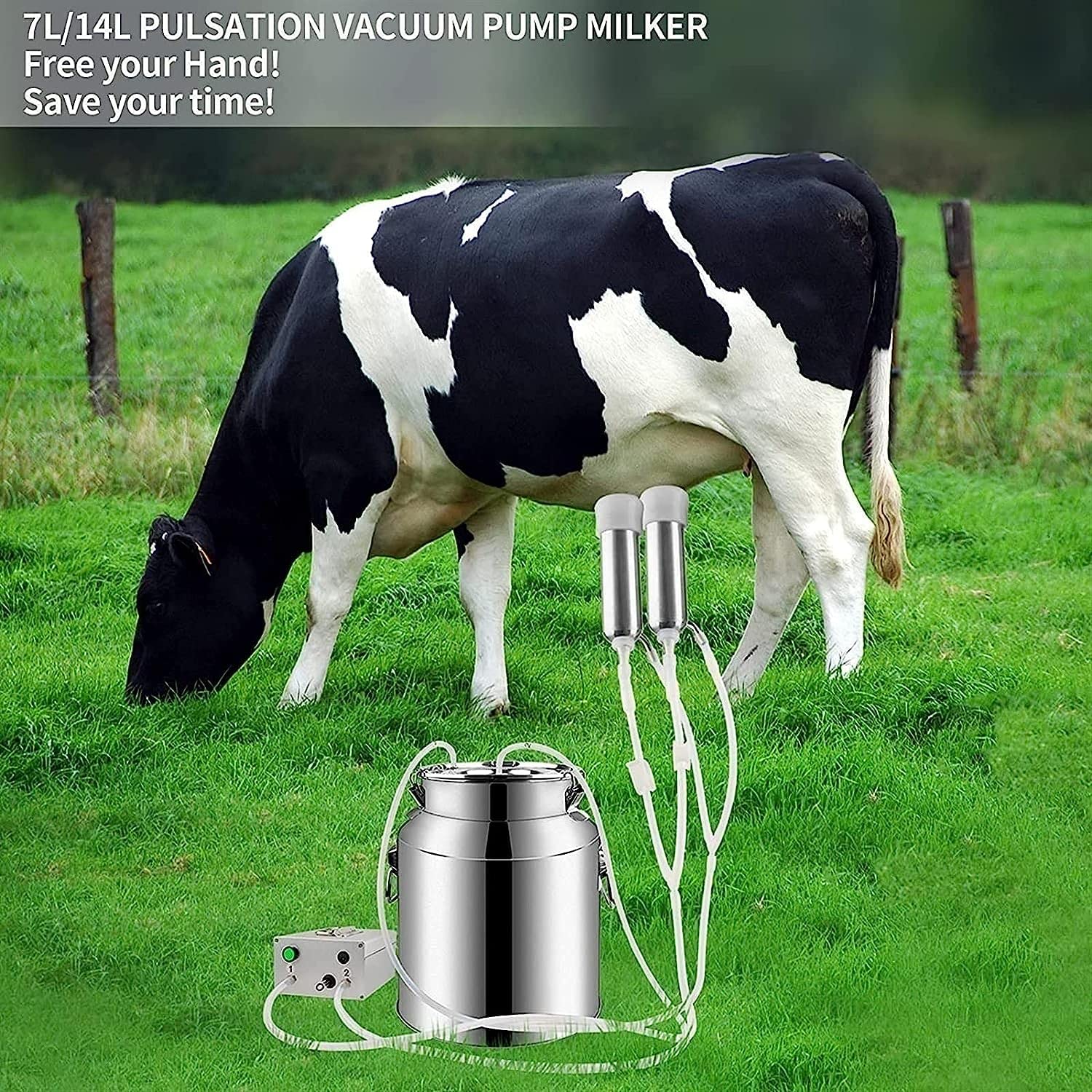 14L Portable Electric Milking Machine for Cows & Goats - Stainless Steel Household Dairy Milker | Perfect for Small Farms & Homestead Use