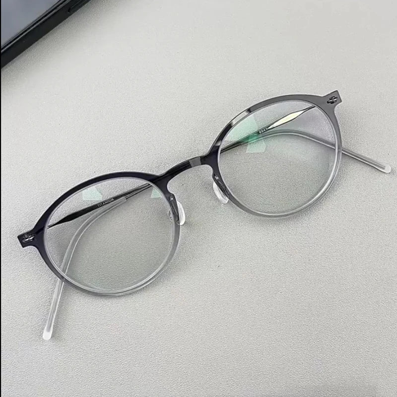 Stylish Unisex Black Titanium Acetate Round Eyeglasses Frame - Lightweight & Durable Full Rim Glasses for Men & Women - Perfect for Reading, Work, and Fashion Accessories