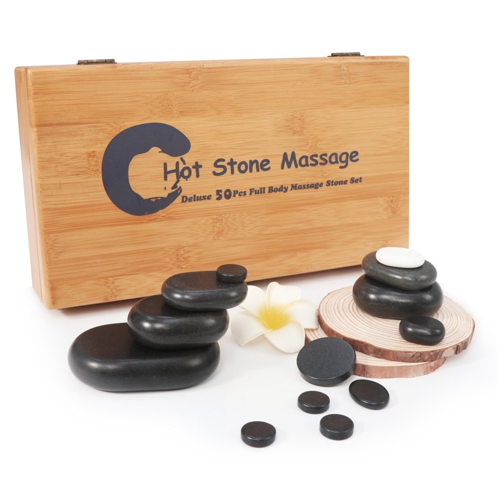 50-Piece Deluxe Hot Stone Massage Kit with Black Lava Basalt & White Marble Stones - Professional Body Massage Set for Spa, Home Relaxation & Pain Relief Therapy