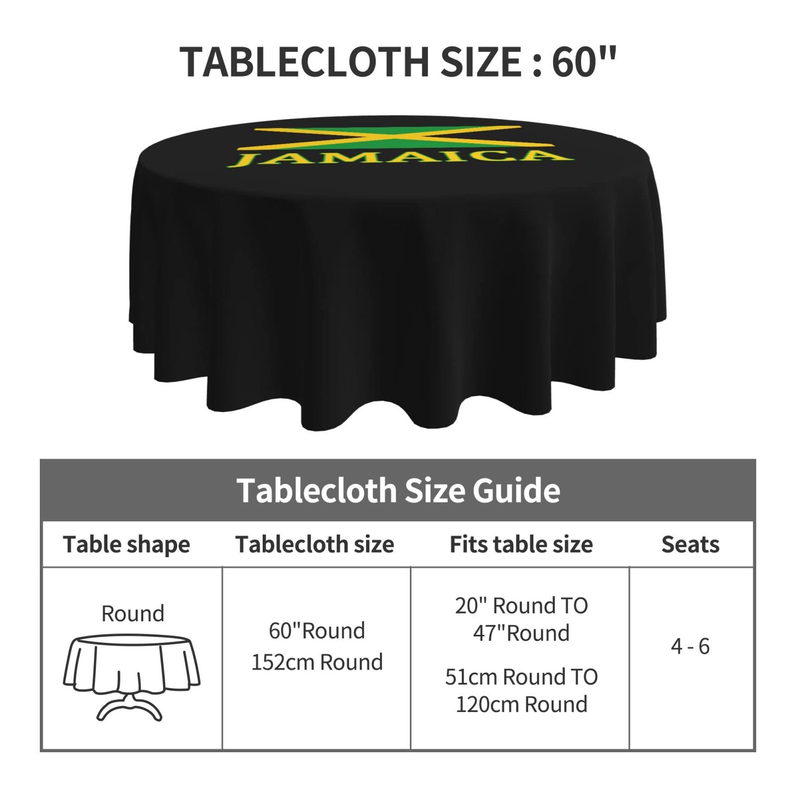 Jamaican Flag Round Tablecloth - 60 Inch Decorative Cotton Table Cover for Dining, Coffee & Outdoor Use - Perfect for Parties, Caribbean Theme Decor & Home Celebration