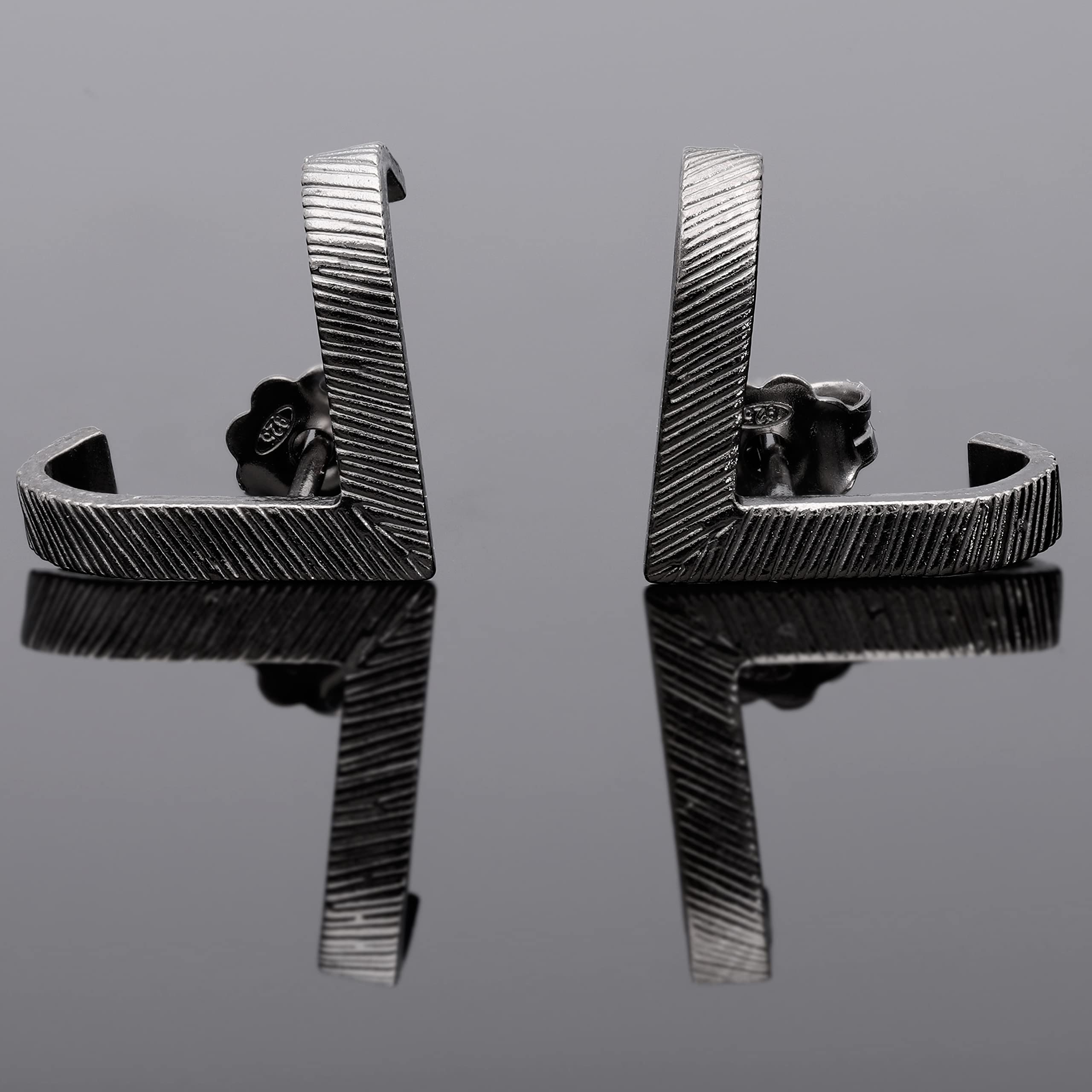 Handmade Oxidized Sterling Silver Stud Earrings for Men - Unique Unisex Ear Studs for Boyfriend, Gifts for Him - Perfect for Casual Wear, Date Nights & Special Occasions