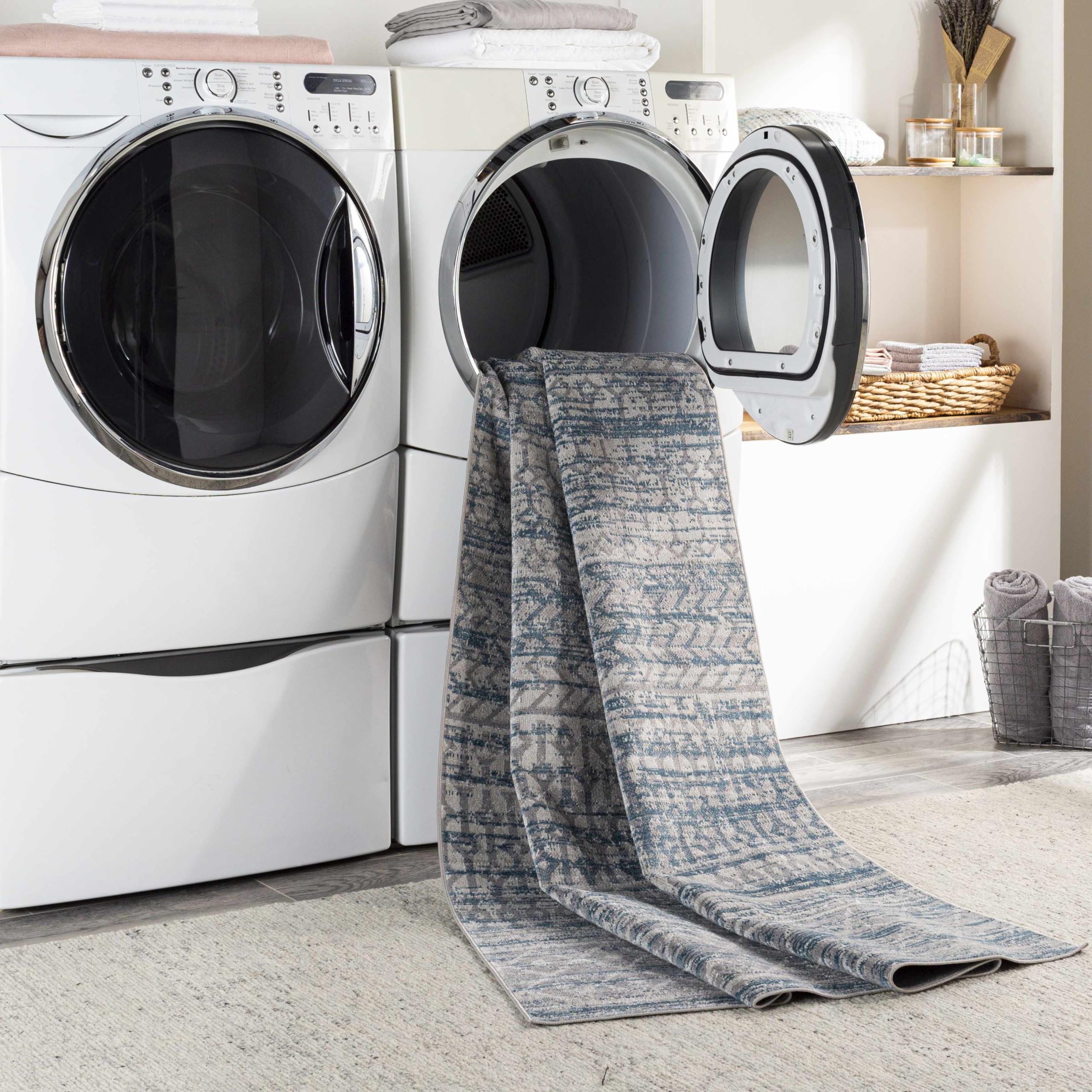 Hauteloom Sison Washable Area Rug - Blue & Gray 9'3