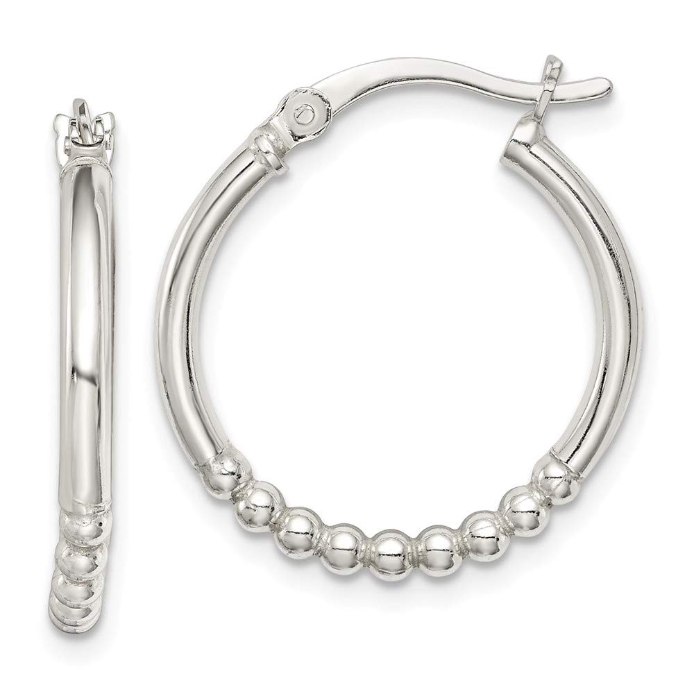 925 Sterling Silver Beaded Hoop Earrings for Women - 22mm x 20mm Dainty Everyday Jewelry, Gift for Her, Wedding, Party & Office Wear