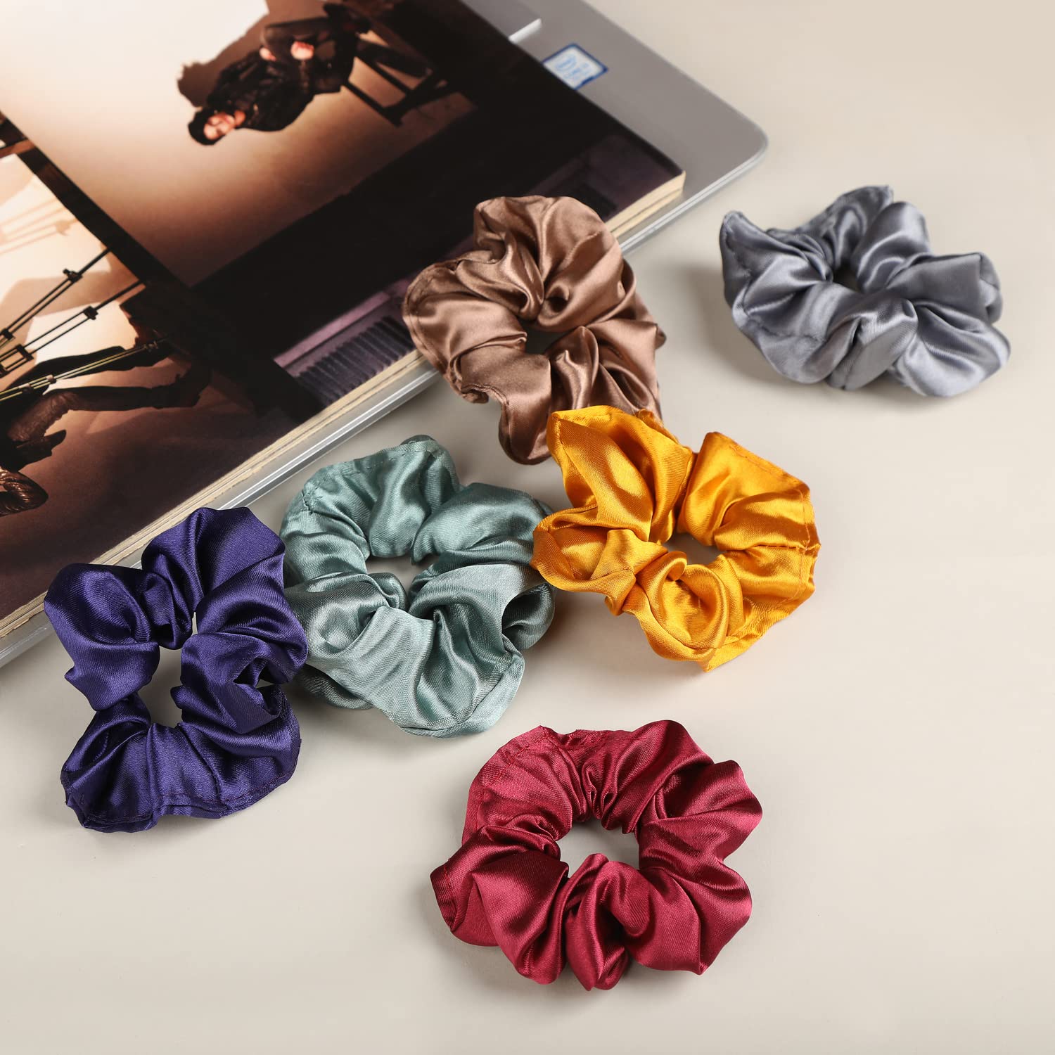 6 Pcs Satin Silk Scrunchies Hair Bands for Women - Soft Hair Ties, Stylish Hair Accessories for Ponytails, Buns & Everyday Use