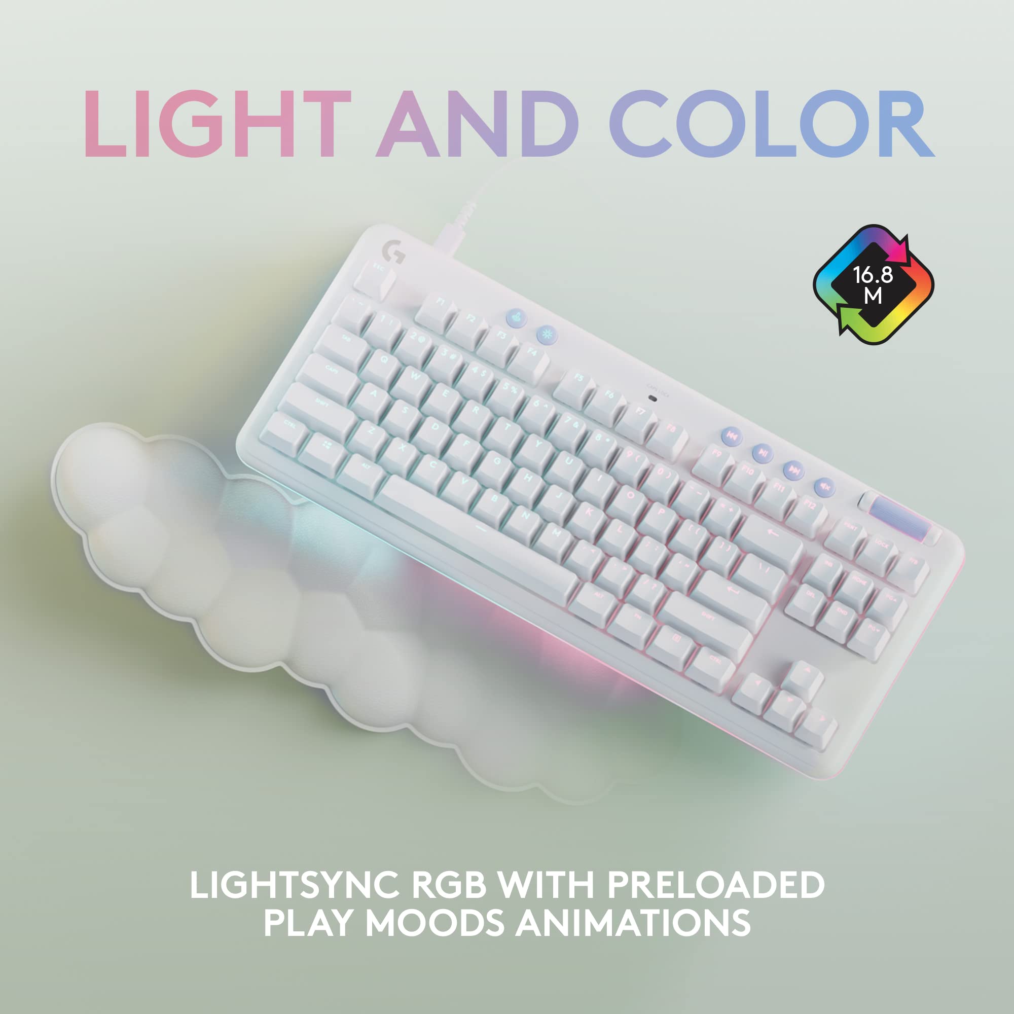 Logitech G713 Wired Mechanical Gaming Keyboard with RGB Backlit - Clicky Blue Switches, Detachable Wrist Rest - Compatible with PC & Mac (White) - Perfect for Esports, Streaming & Office Work