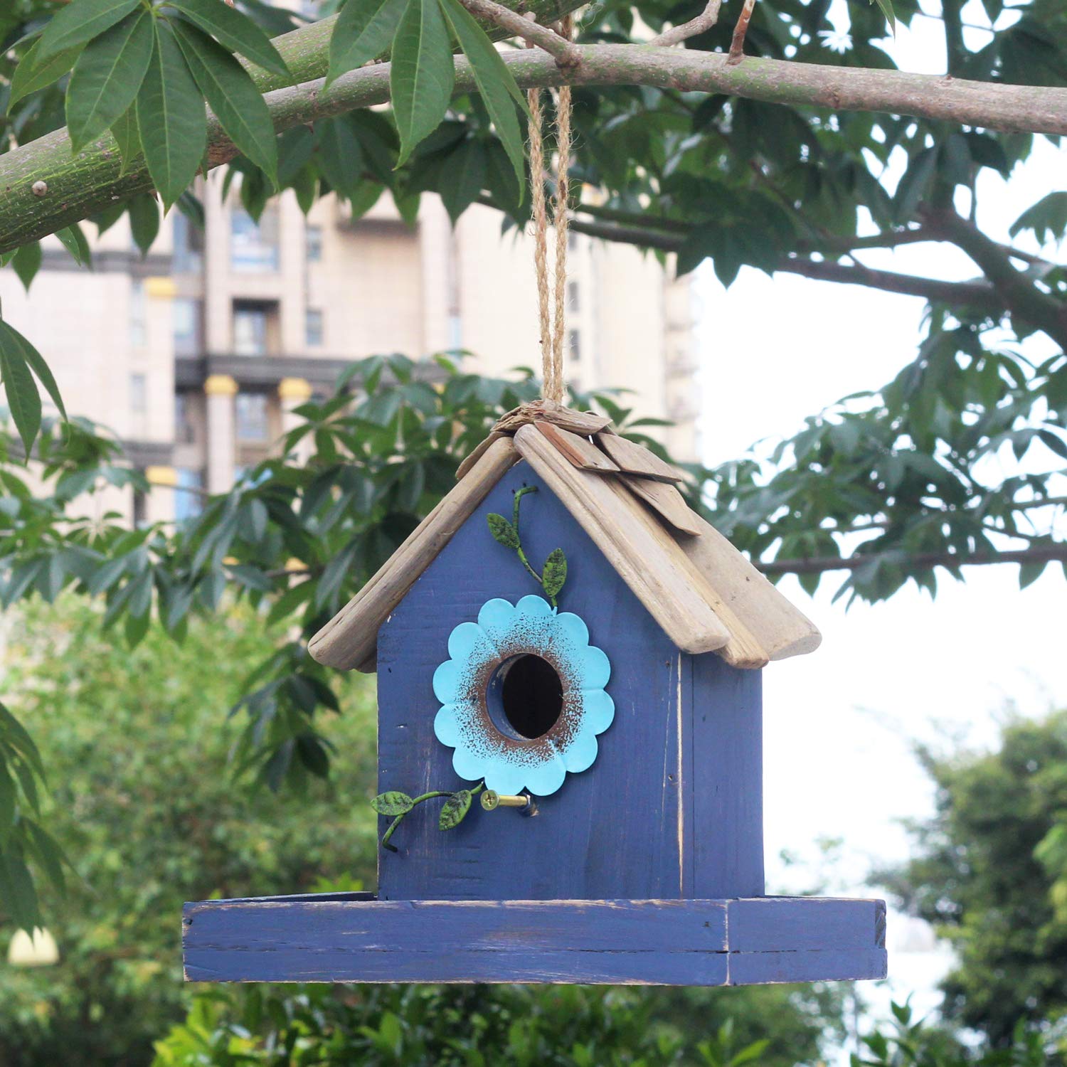 **Handcrafted Wooden Bird Feeder House for Outdoor Hanging - Bluebird House Feeder Hut - Perfect for Garden, Backyard & Bird Watching**
