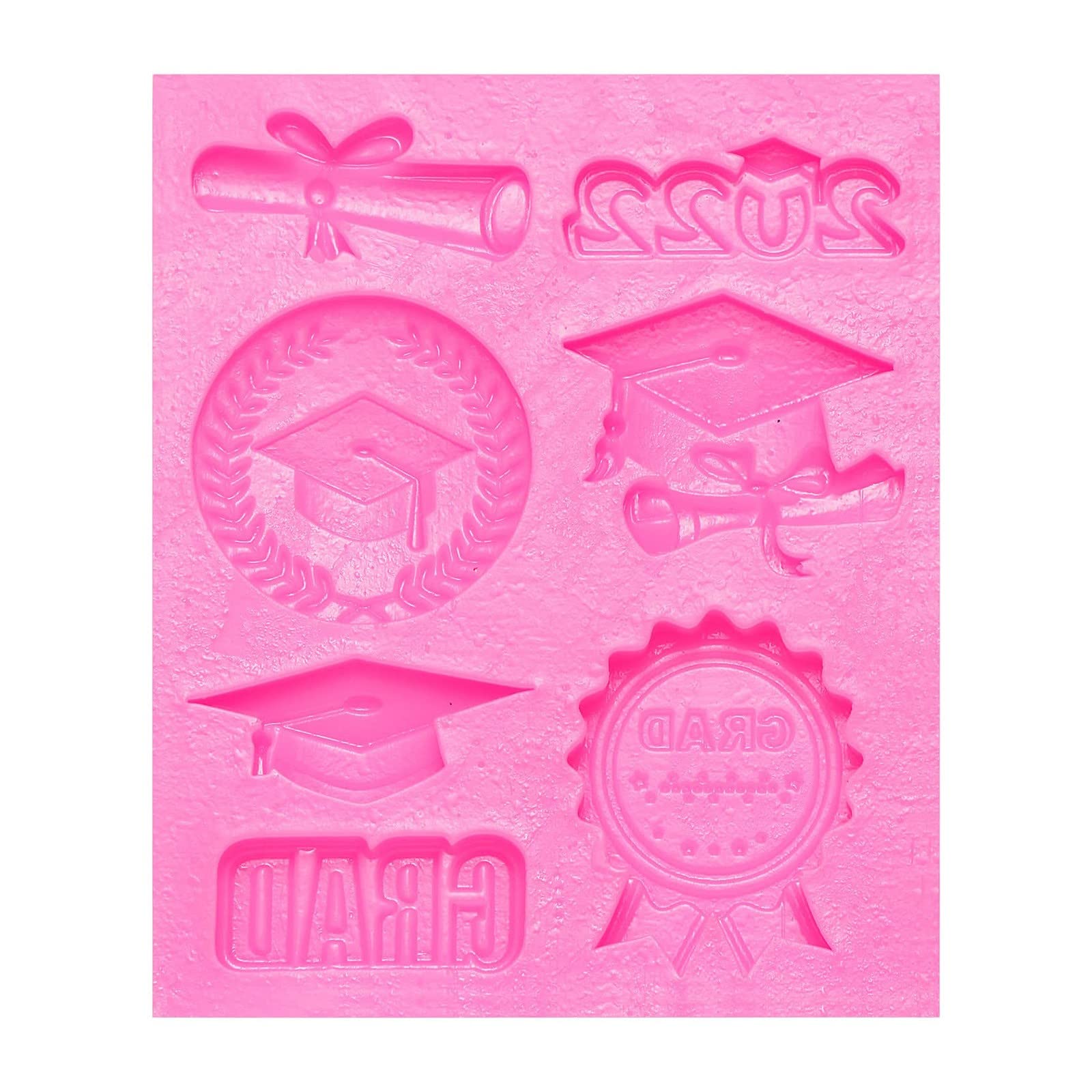 2022 Graduation Chocolate Molds - Silicone Graduation Cap & Diploma Scroll Fondant Mold Set for Candy, Cupcake Toppers - Perfect for Graduation Parties, School Events & Holiday Baking (Pink, One Size)