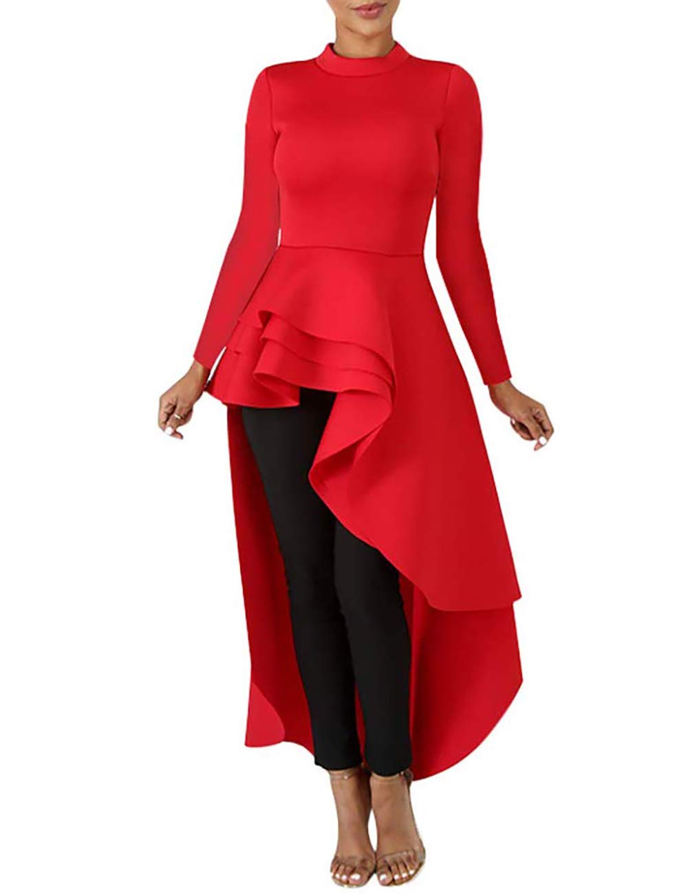 Lrady Women's Casual Shirt Dress - High Low Ruffle Blouse Asymmetrical Peplum Top Long Tunic Dress for Work, Date Night & Summer Outfits
