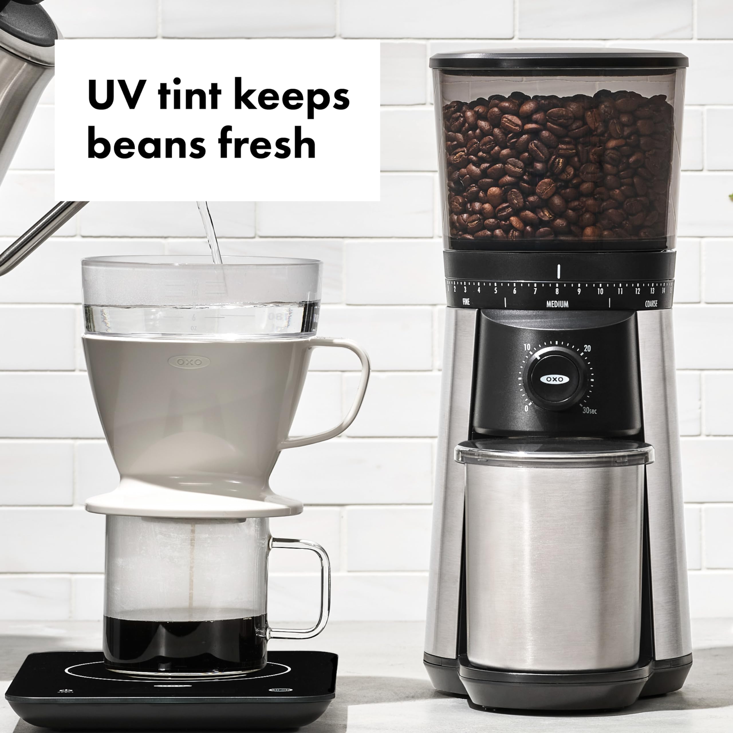 OXO Brew Conical Burr Coffee Grinder - Adjustable Precision Grinder for Espresso, Drip & French Press - Quiet Operation with 15 Settings - Perfect for Home Baristas & Coffee Enthusiasts