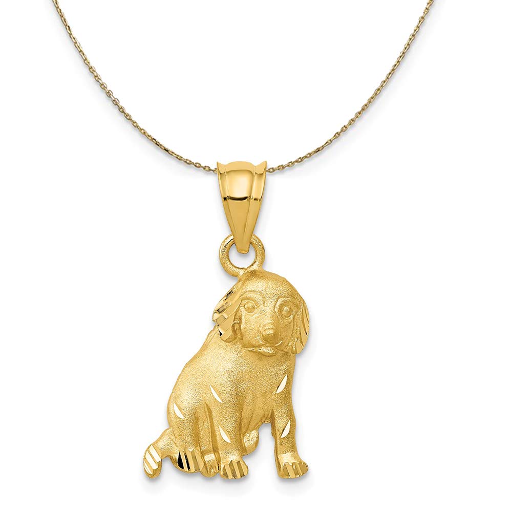 The Black Bow 14k Yellow Gold 2D Satin and Diamond Cut Dog Necklace - Perfect for Pet Lovers and Special Occasions