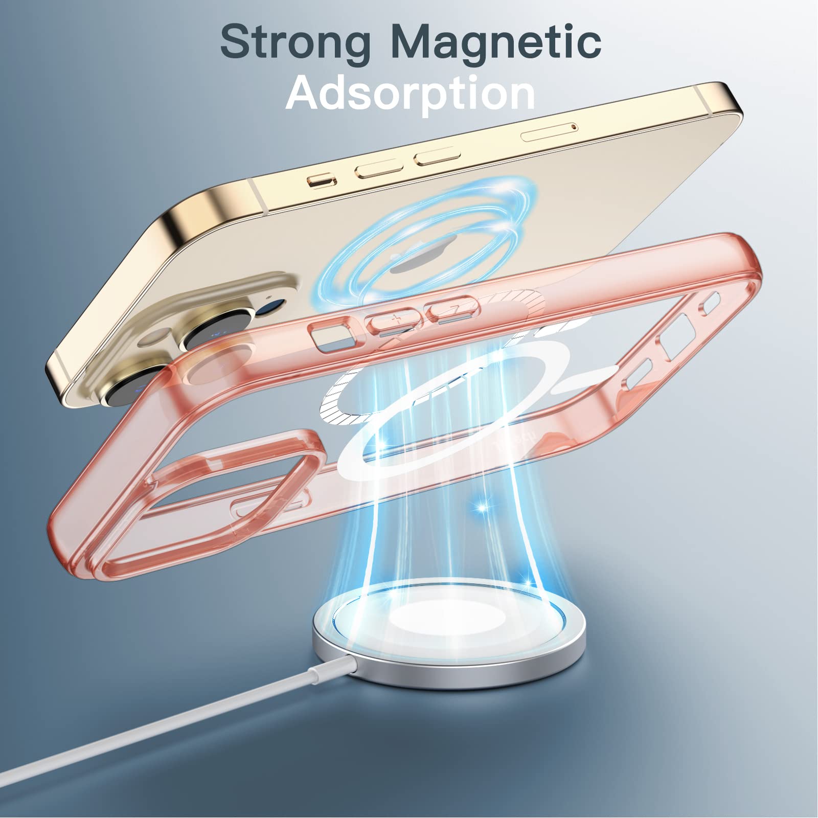 JETech Magnetic Case for iPhone 13 Pro Max 6.7-Inch | MagSafe Compatible | Shockproof & Anti-Scratch Clear Back Phone Cover (Rose Gold) | Perfect for Wireless Charging, Everyday Protection & Outdoor Activities