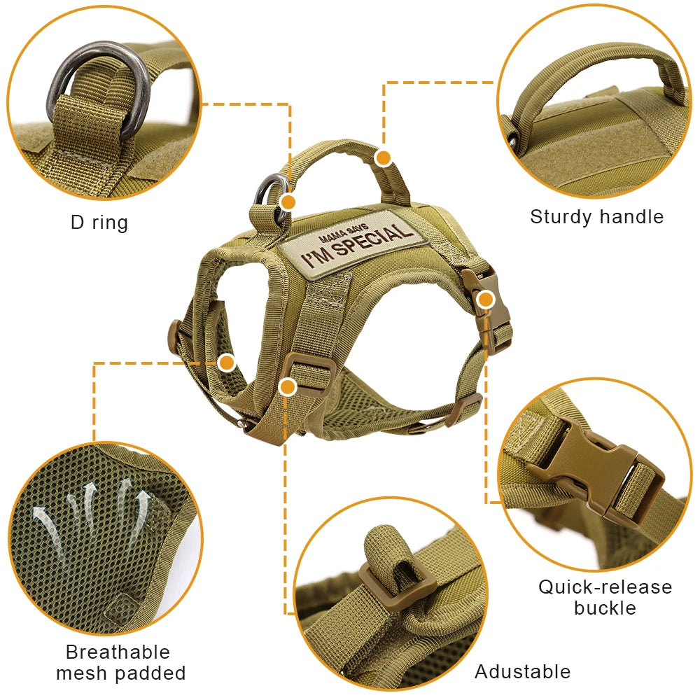 Military Tactical Cat Harness Vest with Adjustable Straps & Reflective Stickers - Escape Proof Pet Safety Gear for Outdoor Adventures, Hiking & Camping