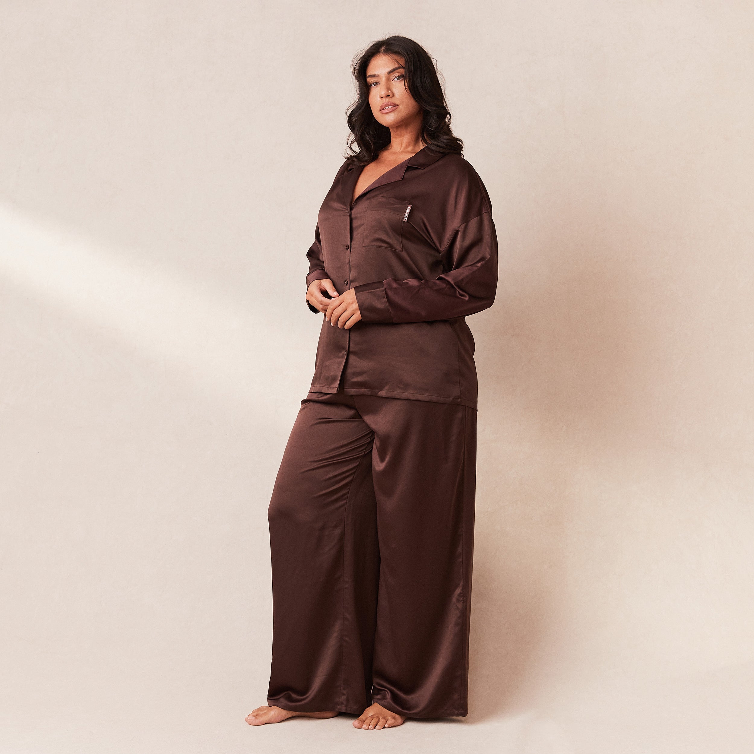 Classic Satin Pajama Pants for Women - Soft Chocolate Brown Sleepwear Lounge Pants - Perfect for Relaxing at Home, Spa Days & Cozy Evenings